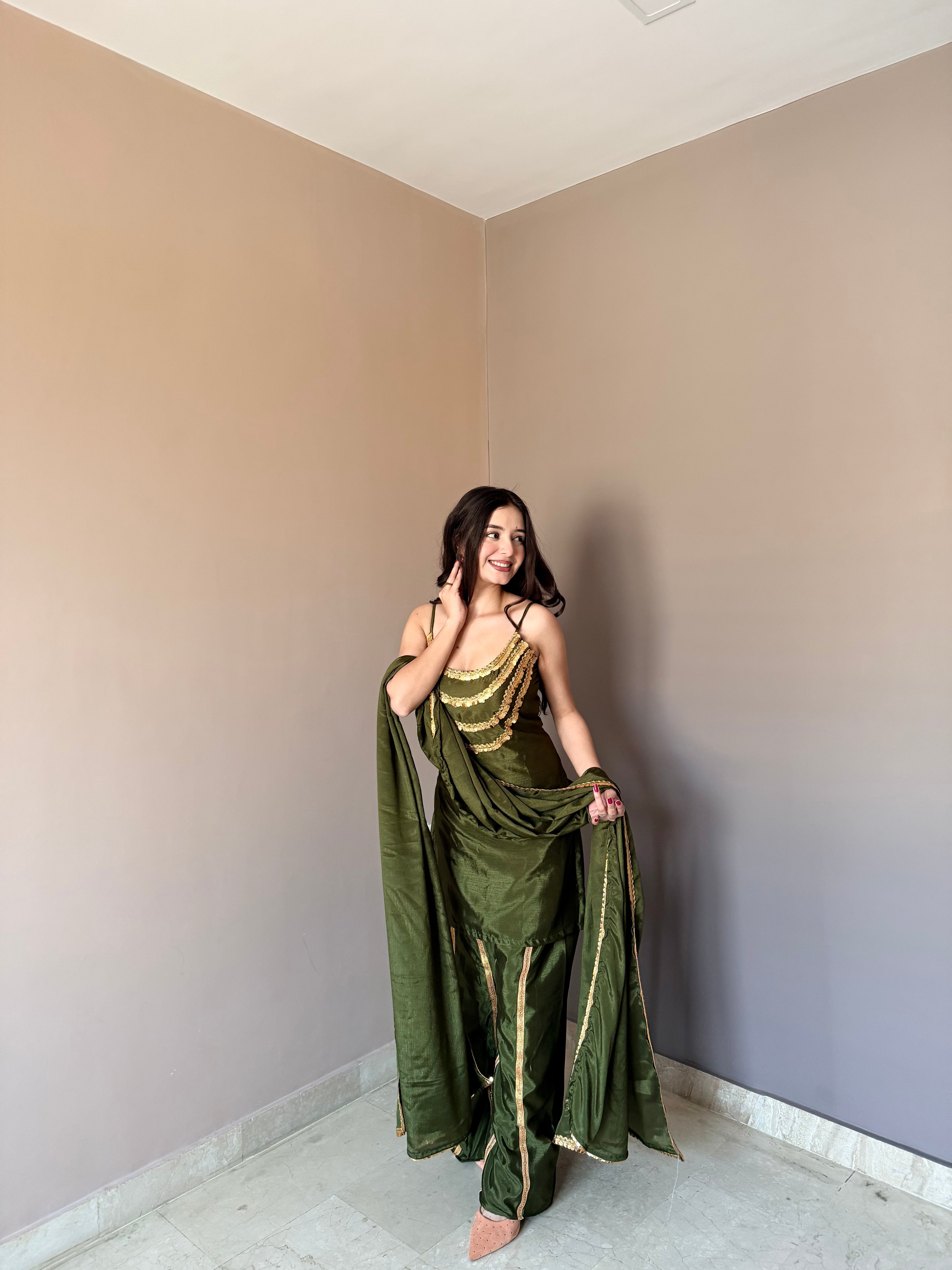 Elegant Embellished Kurta Palazzo Set with Matching Dupatta