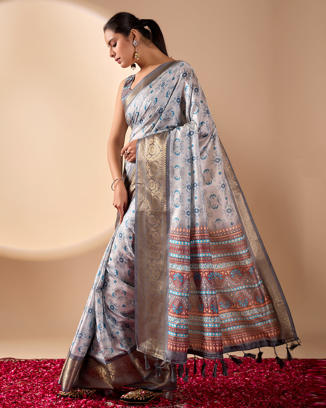 Premium Soft Lichi Silk Saree in Elegant Sea Green Shade, adorned with Artistic Abstract