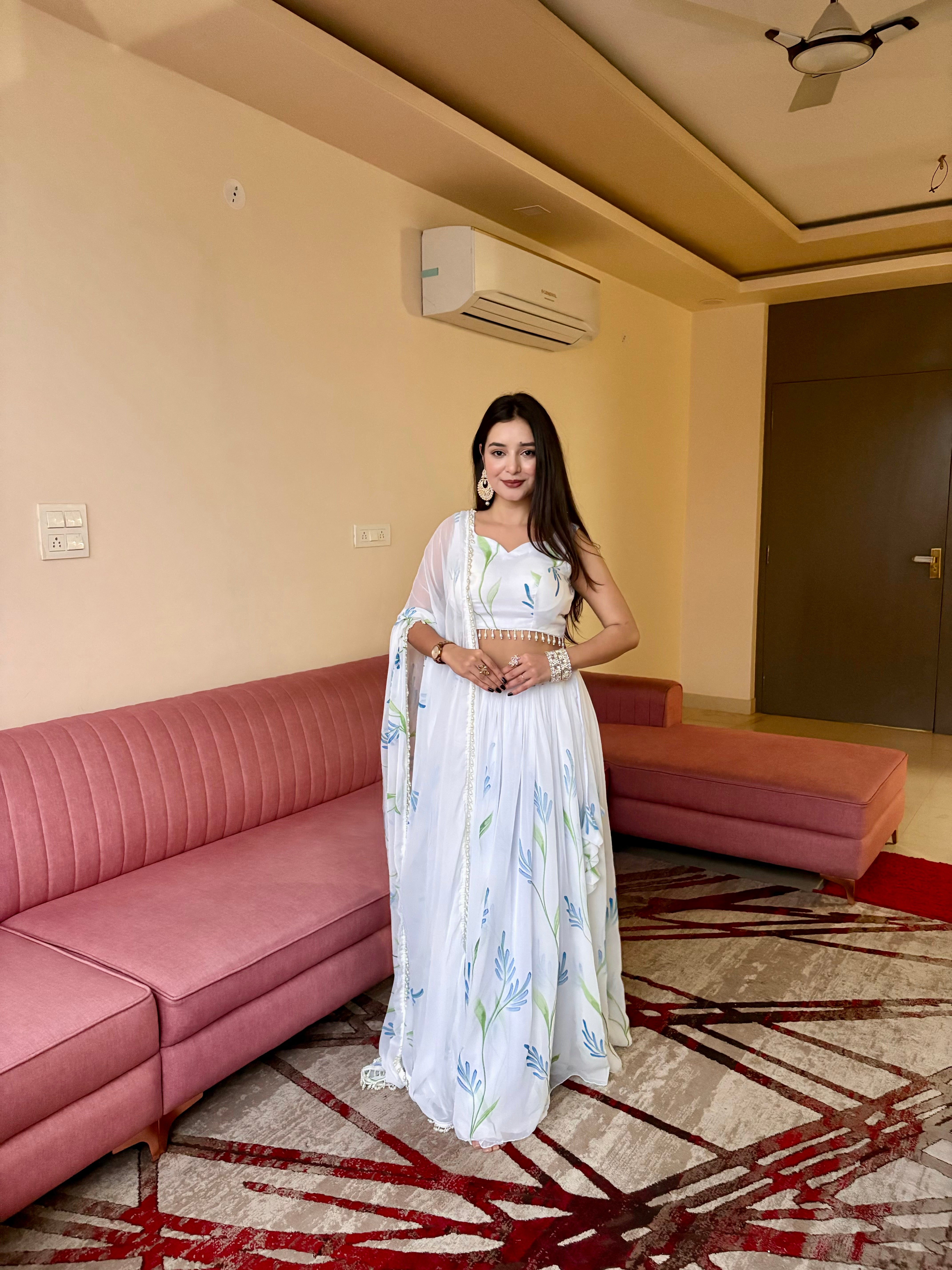 Soft Georgette fabric hand-painted floral design