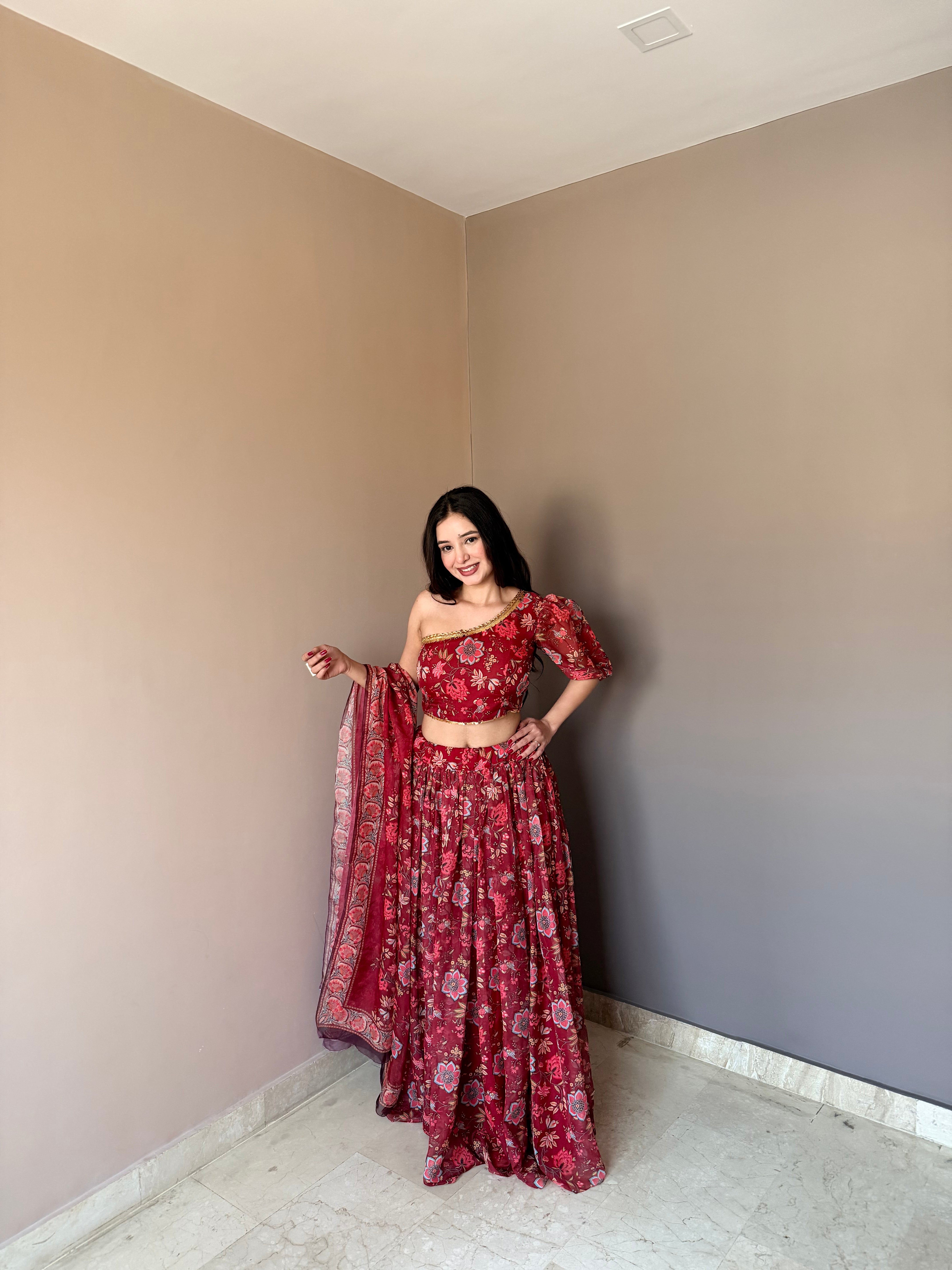 Exclusive Designer Floral Lehenga with Contemporary Drape