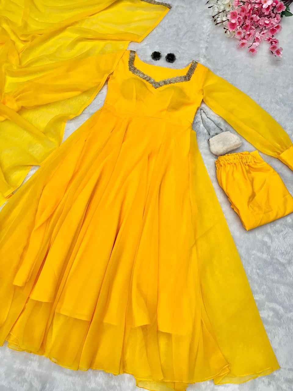 Pure Georgette Anarkali huge flair suit with Designer Gown