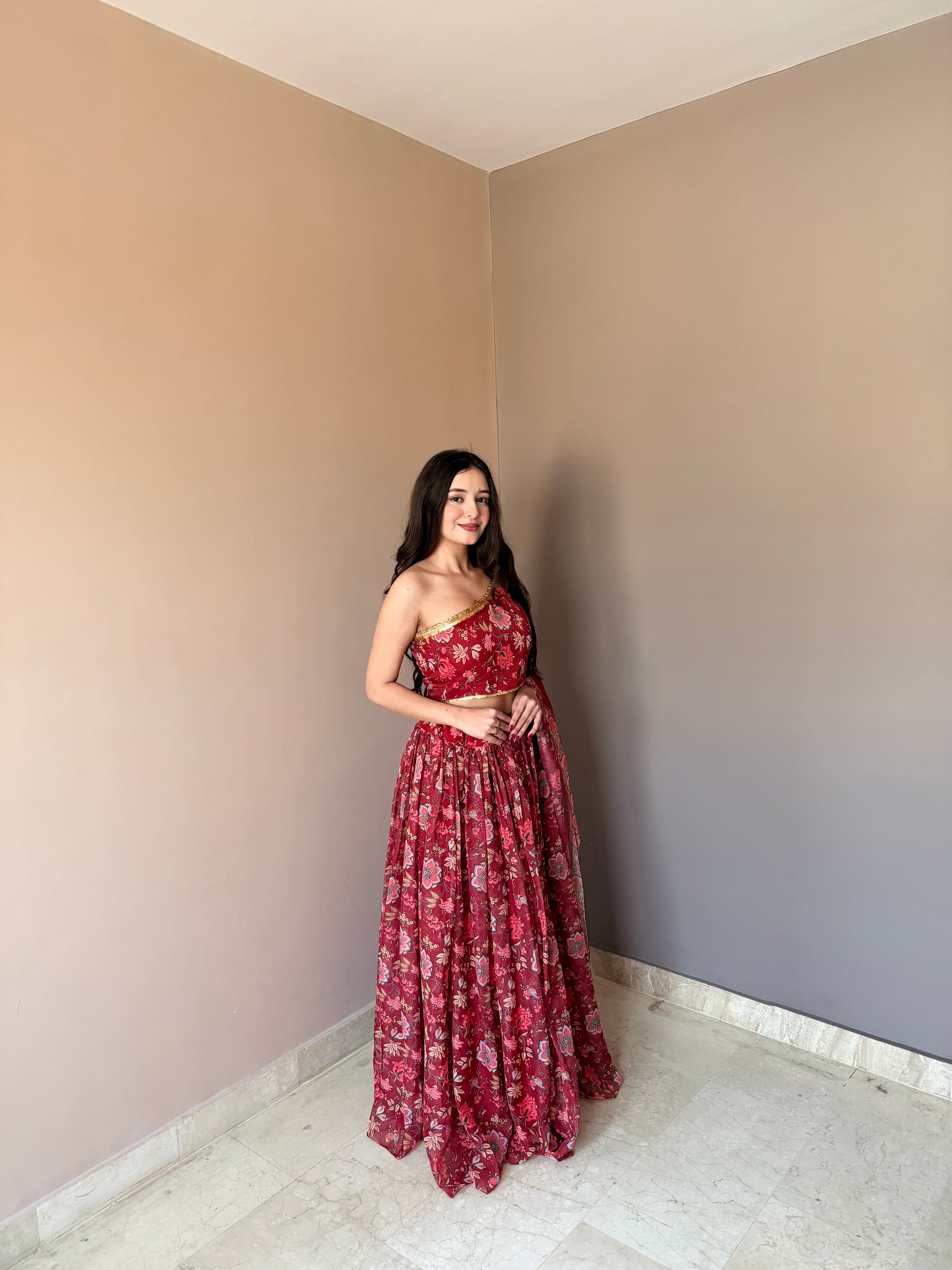 Exclusive Designer Floral Lehenga with Contemporary Drape