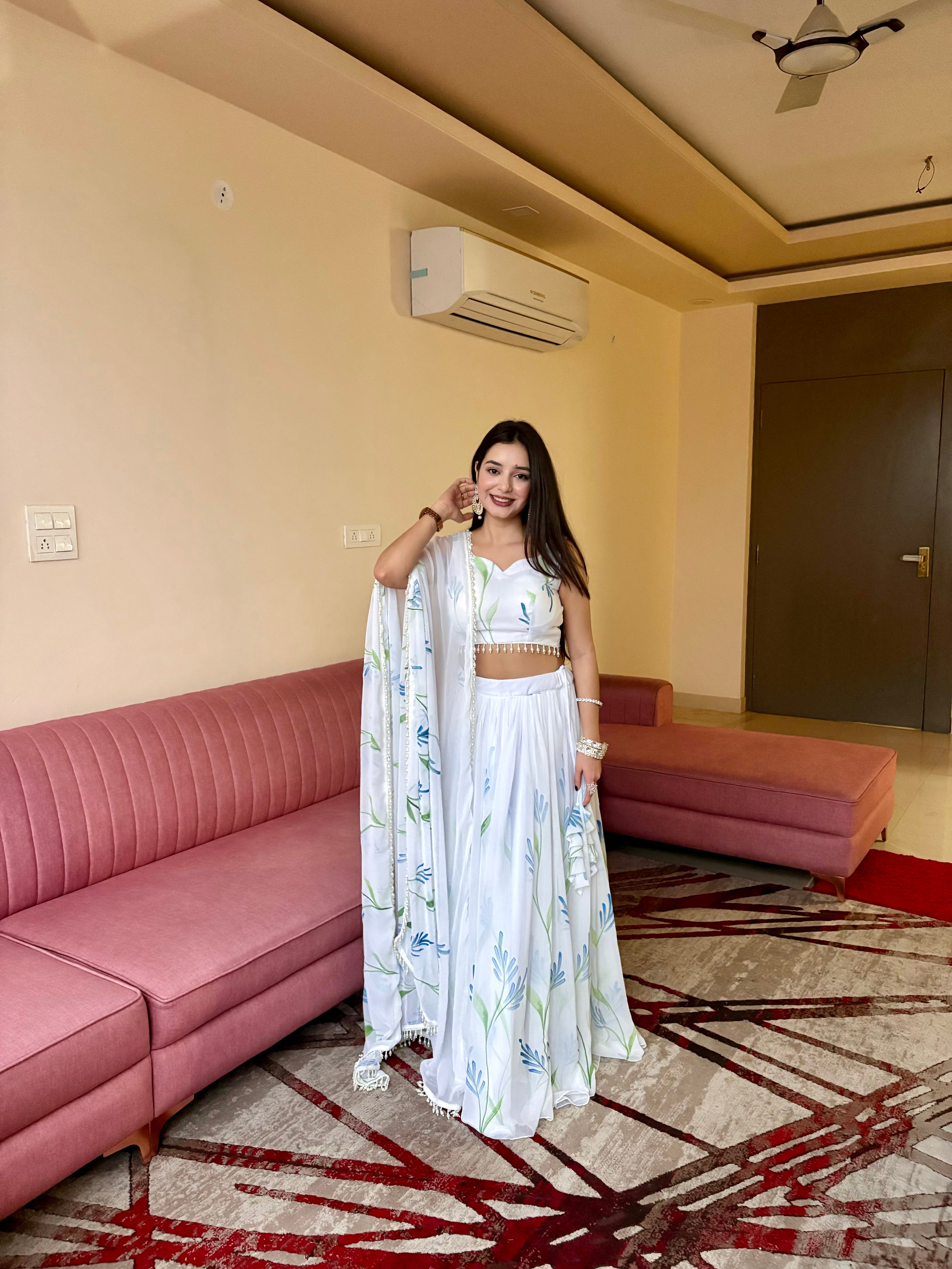 Soft Georgette fabric hand-painted floral design