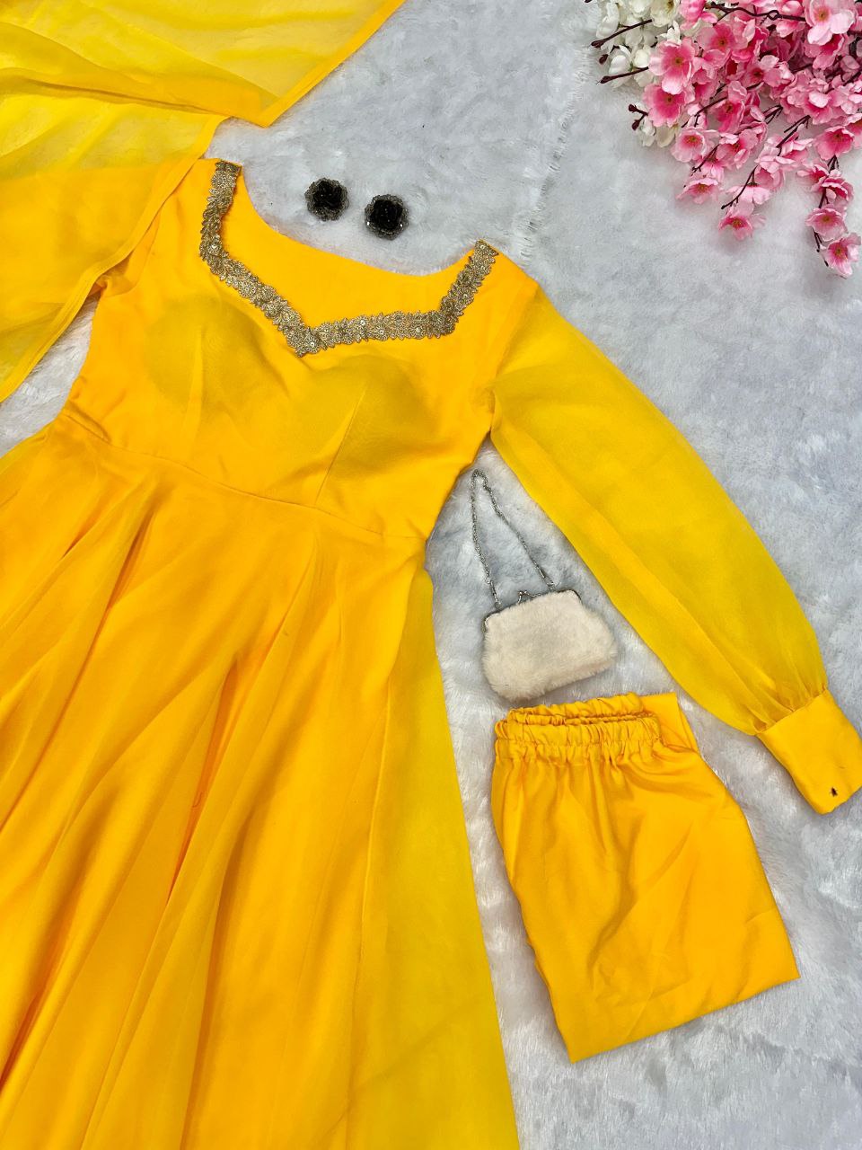 Pure Georgette Anarkali huge flair suit with Designer Gown