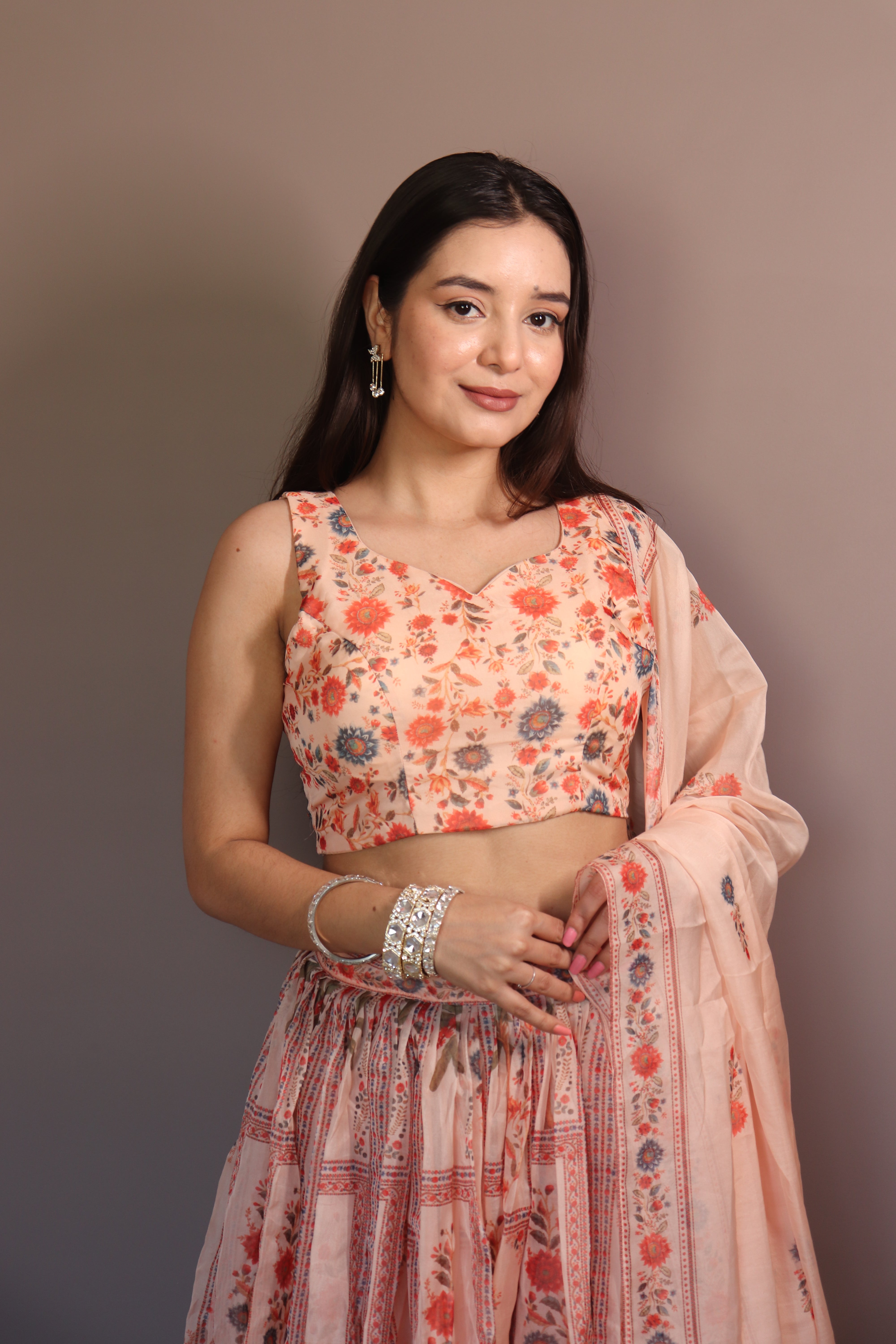 Pure organza fabric with multi-panel floral print