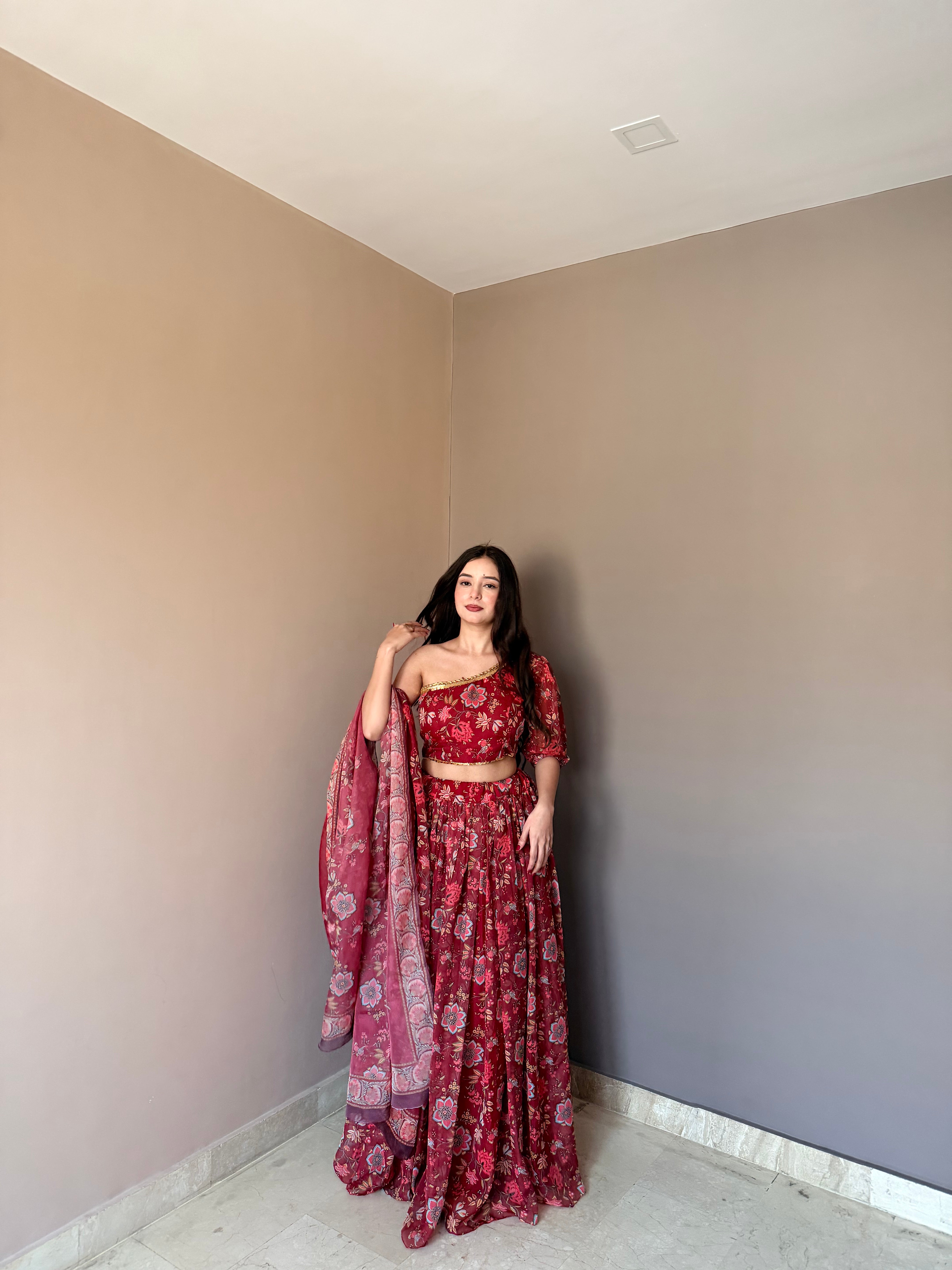 Exclusive Designer Floral Lehenga with Contemporary Drape