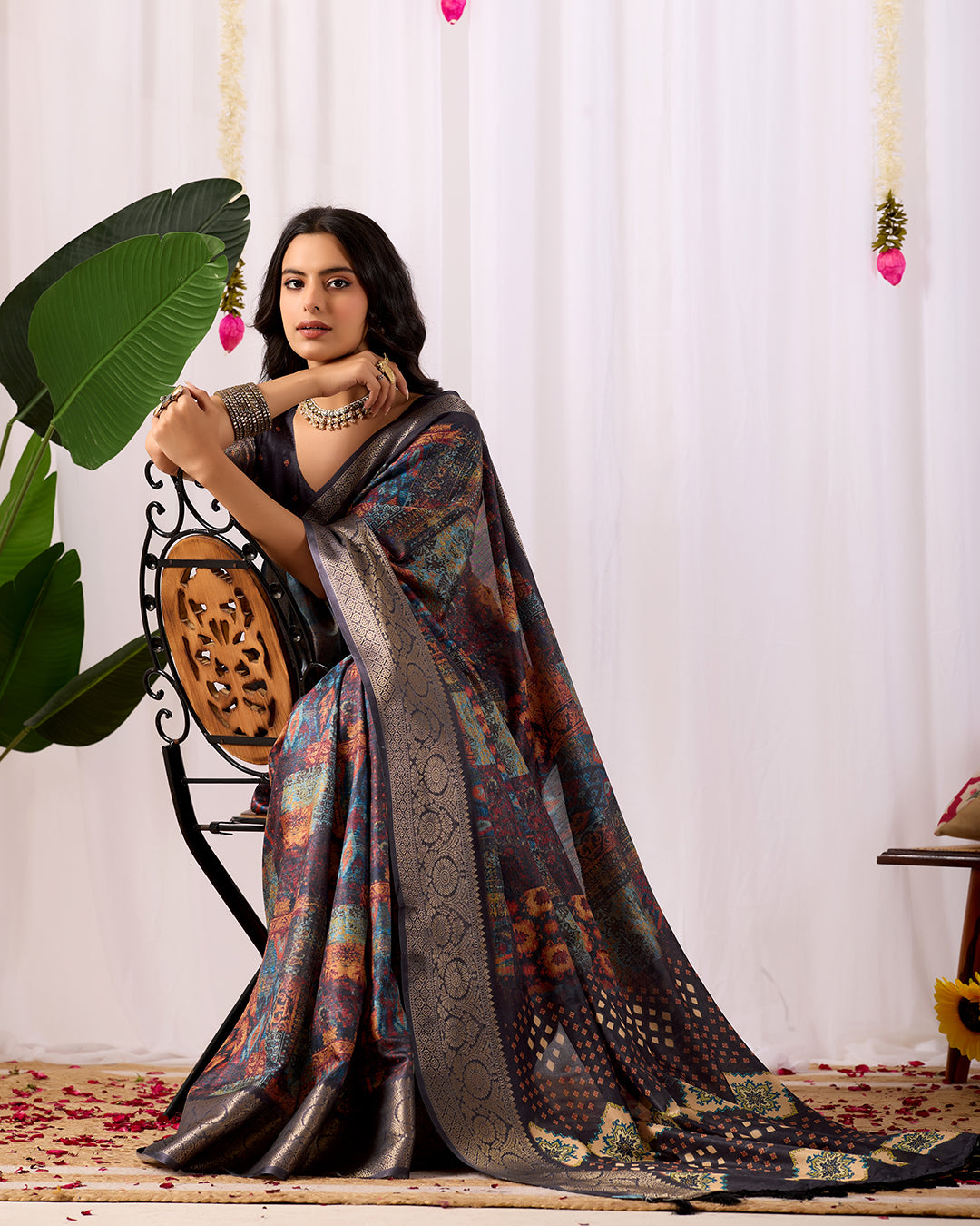 Elegant Soft Lichi Silk Saree with mesmerizing digital ethnic patterns