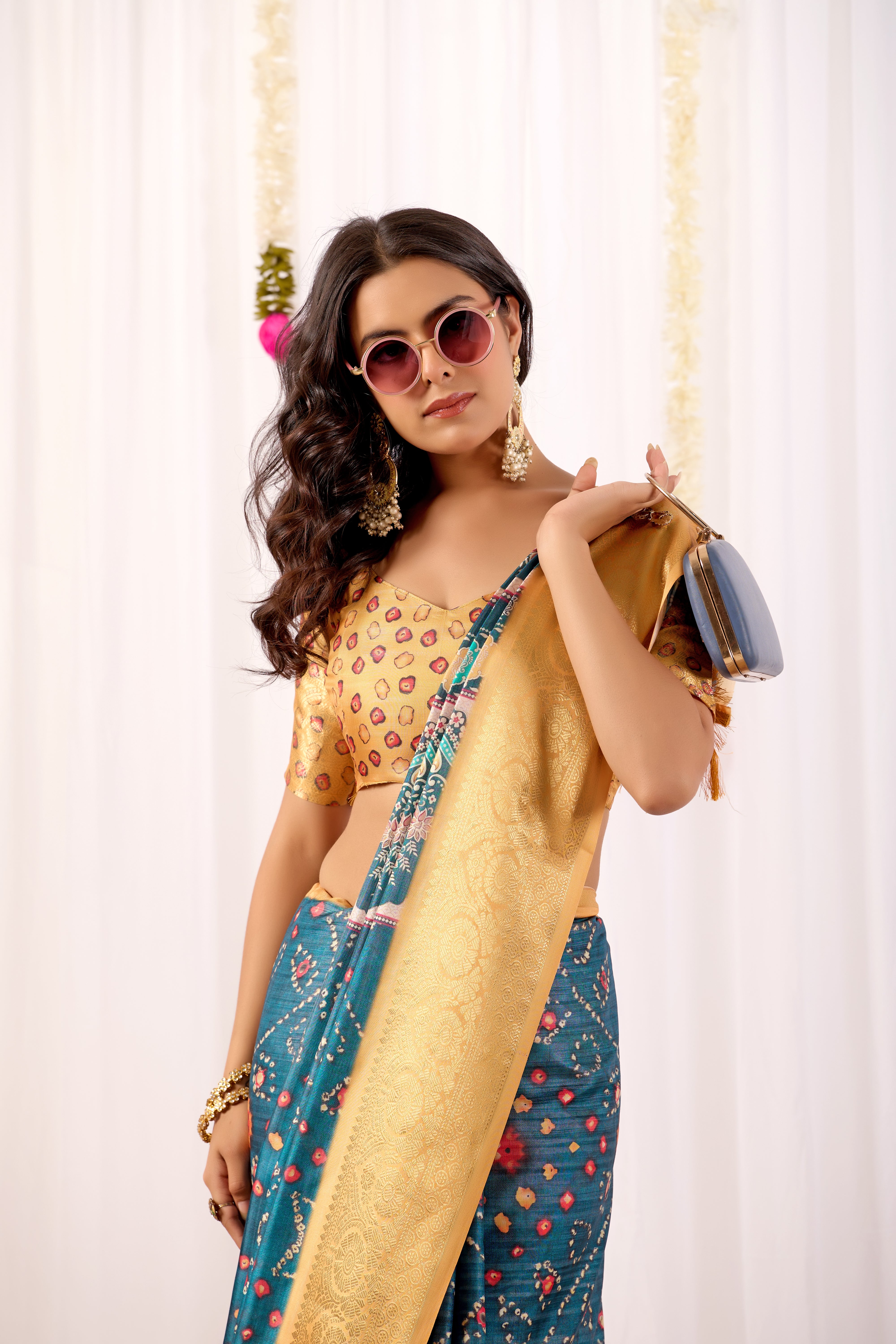 Soft Lichi Silk Saree featuring an Elegant Tribal Art Print complemented by a Luxurious Rich Zari Border