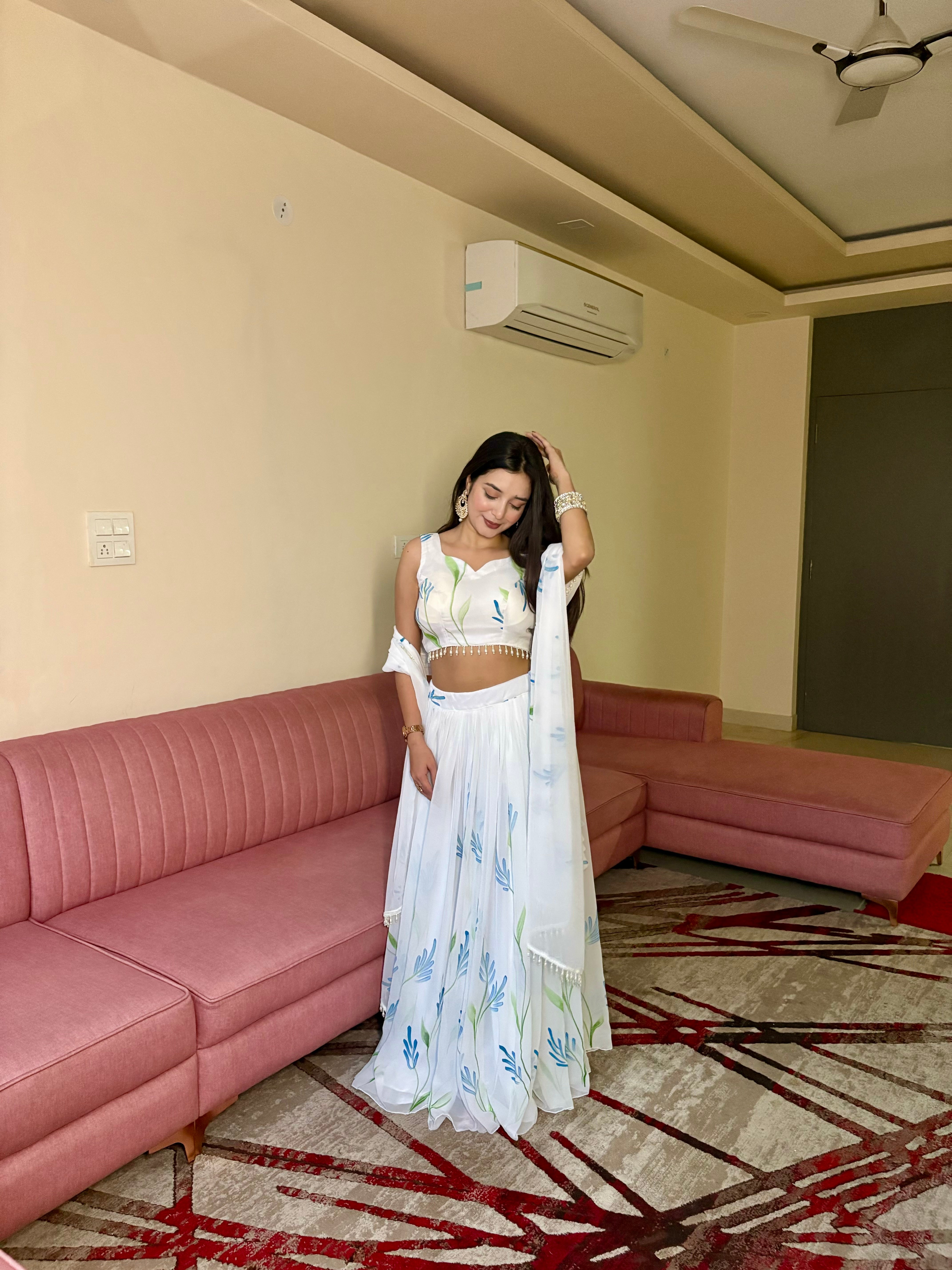 Soft Georgette fabric hand-painted floral design