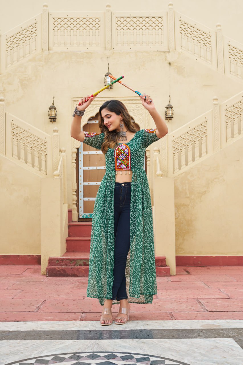 Kutchi Embroidered Short Jacket Style Printed Front-Slit Kurti