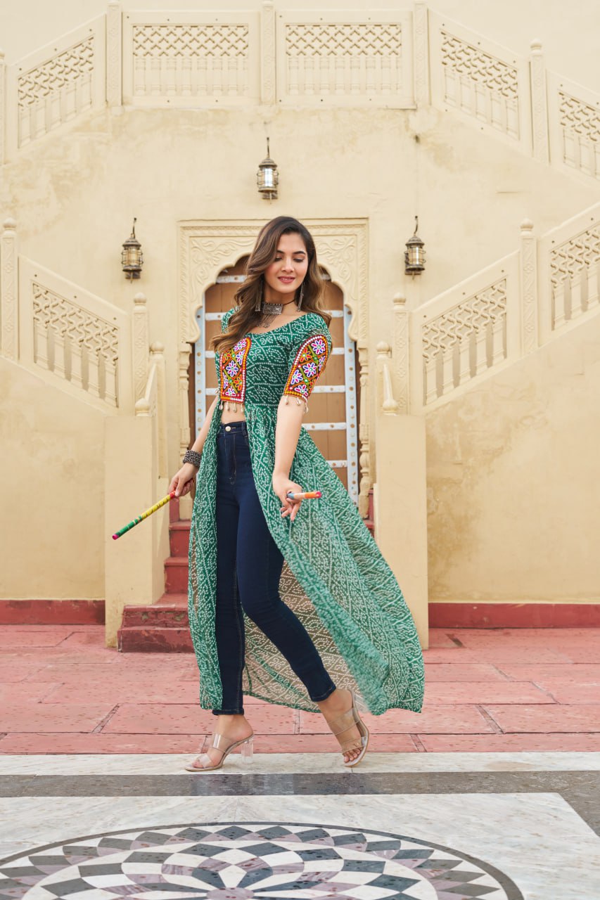 Kutchi Embroidered Short Jacket Style Printed Front-Slit Kurti
