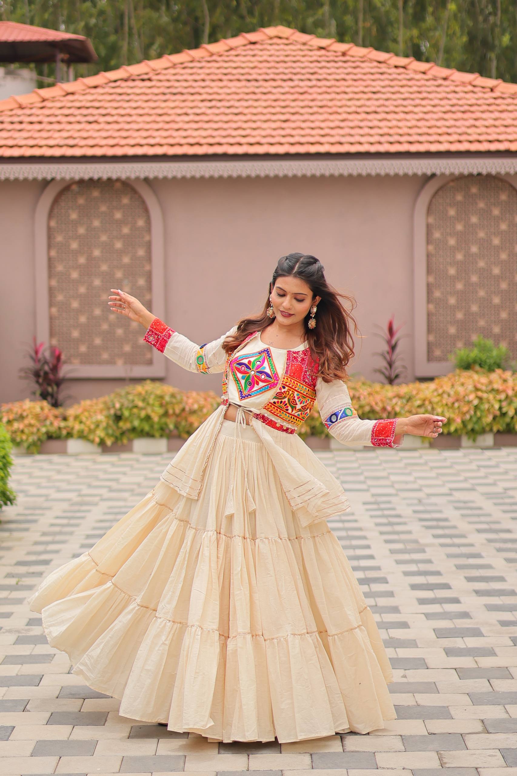 Designer Embroidered Crop Top Lehenga Set with Tiered Skirt