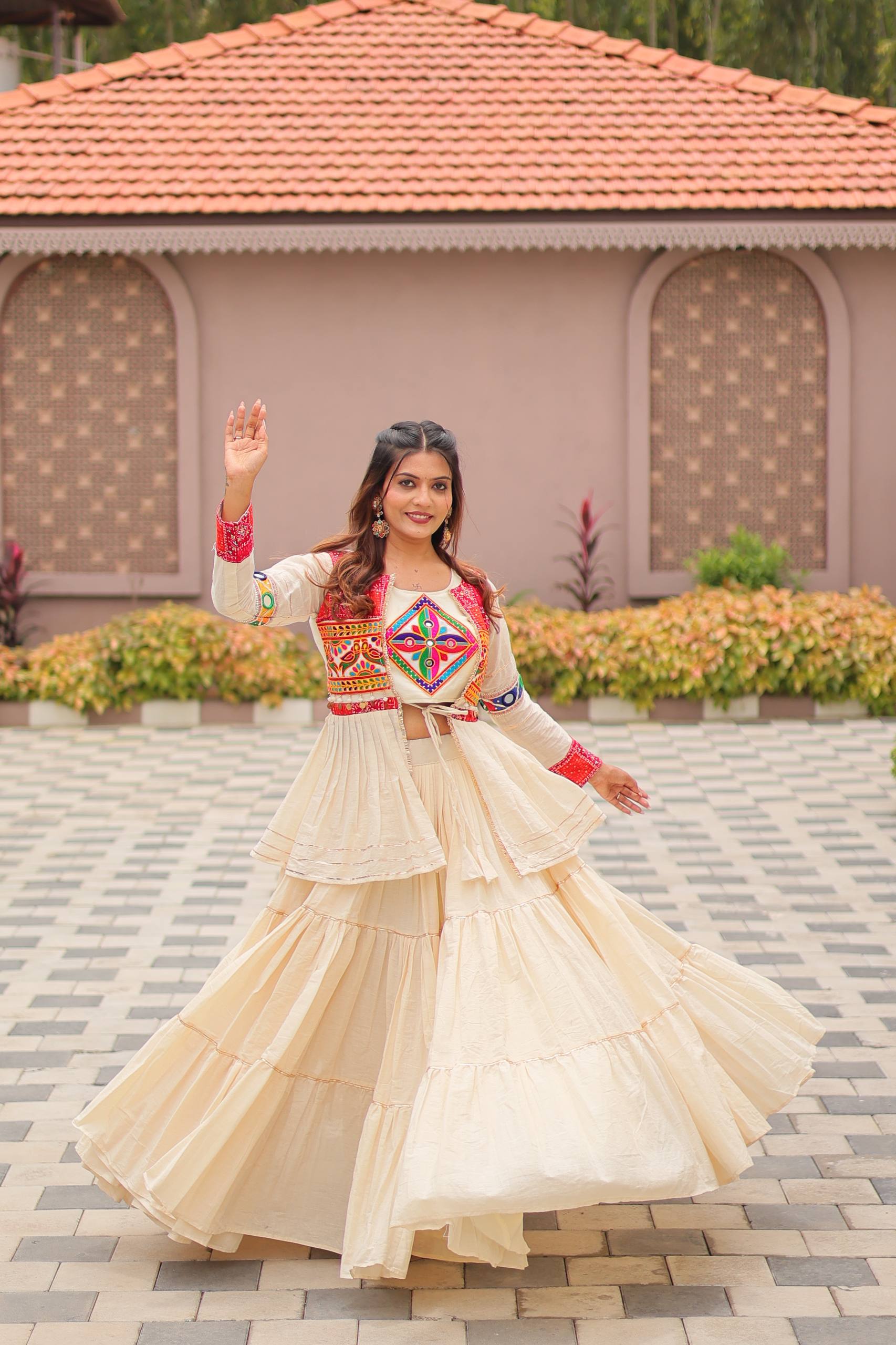 Designer Embroidered Crop Top Lehenga Set with Tiered Skirt