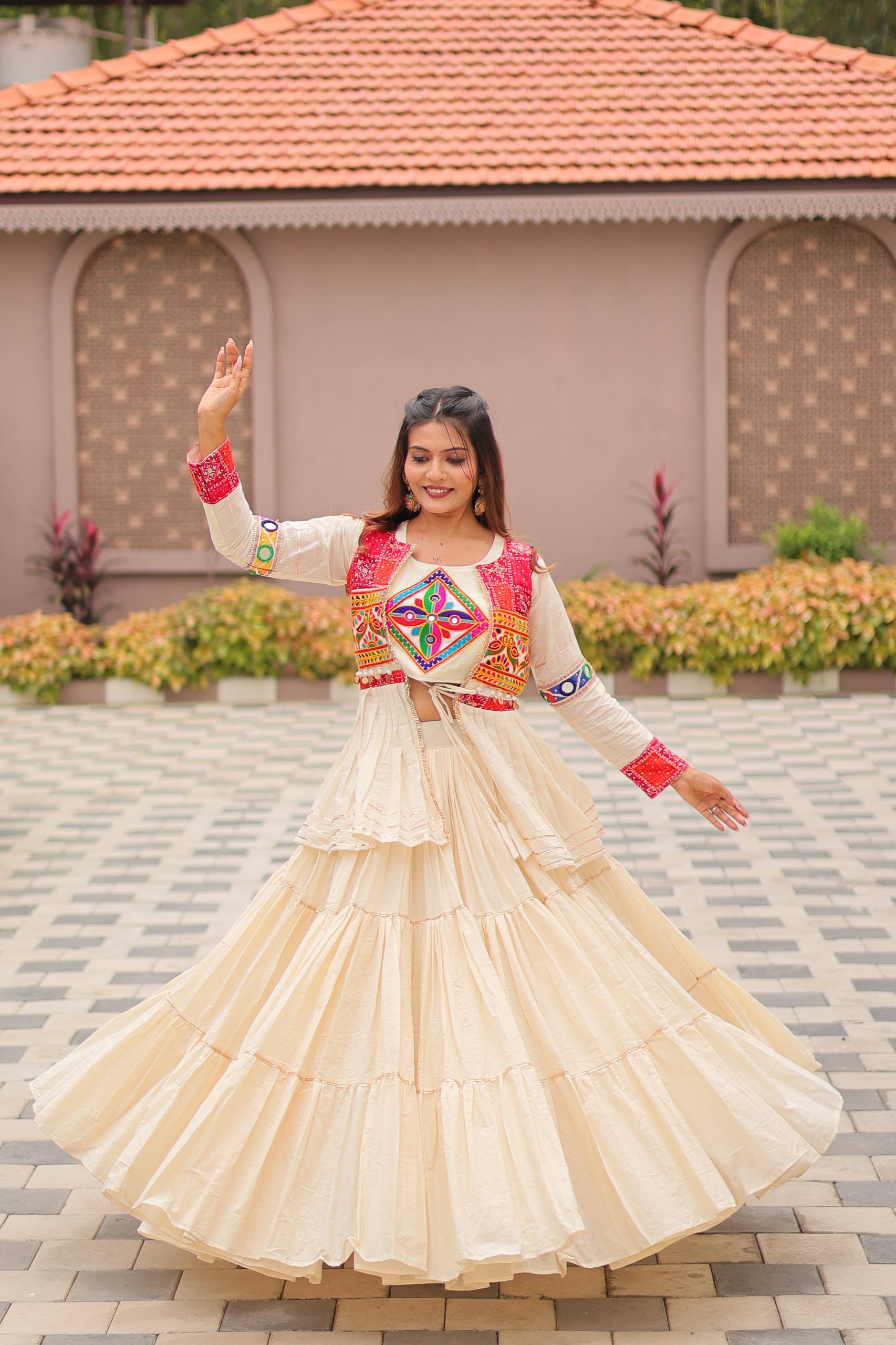 Designer Embroidered Crop Top Lehenga Set with Tiered Skirt