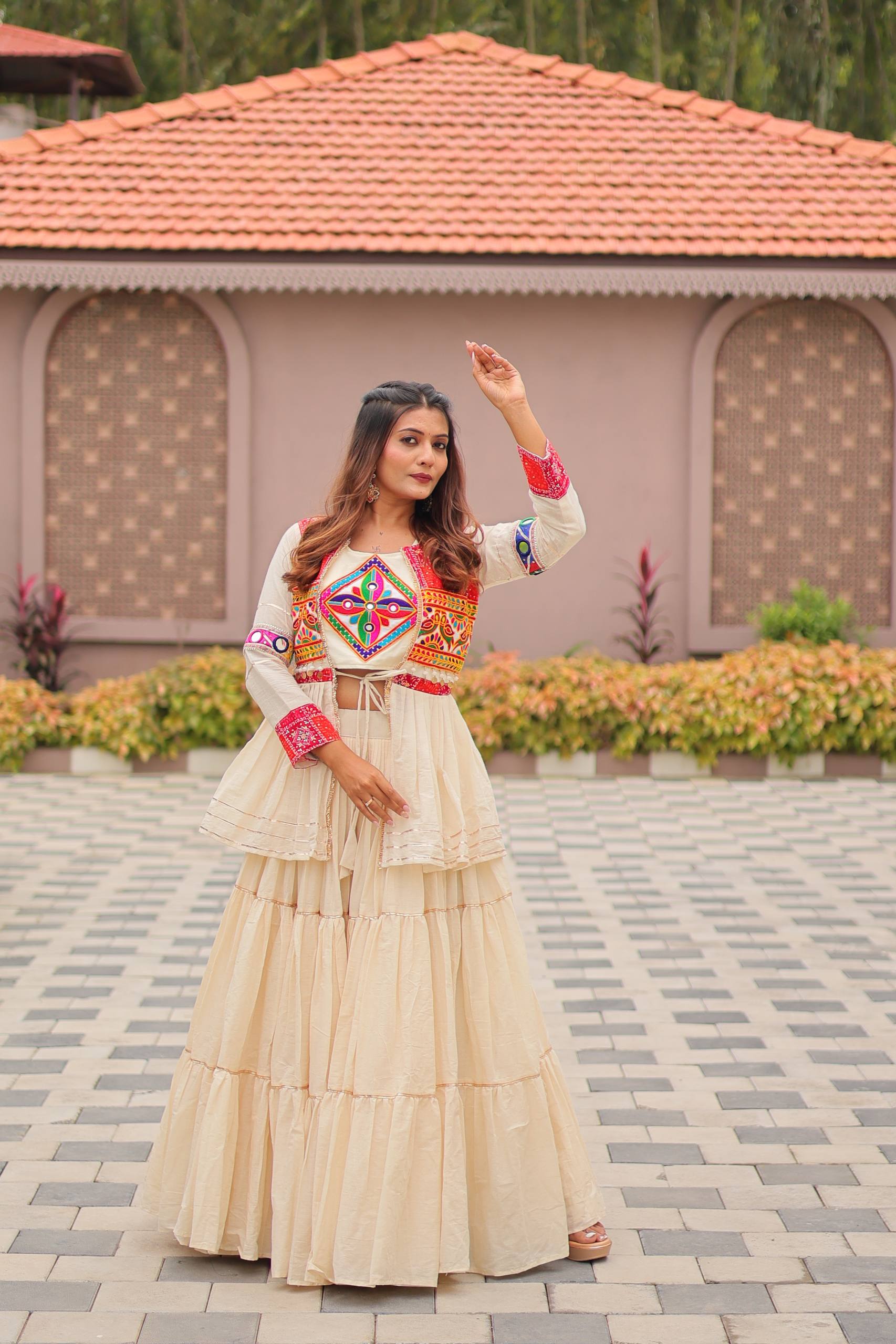 Designer Embroidered Crop Top Lehenga Set with Tiered Skirt