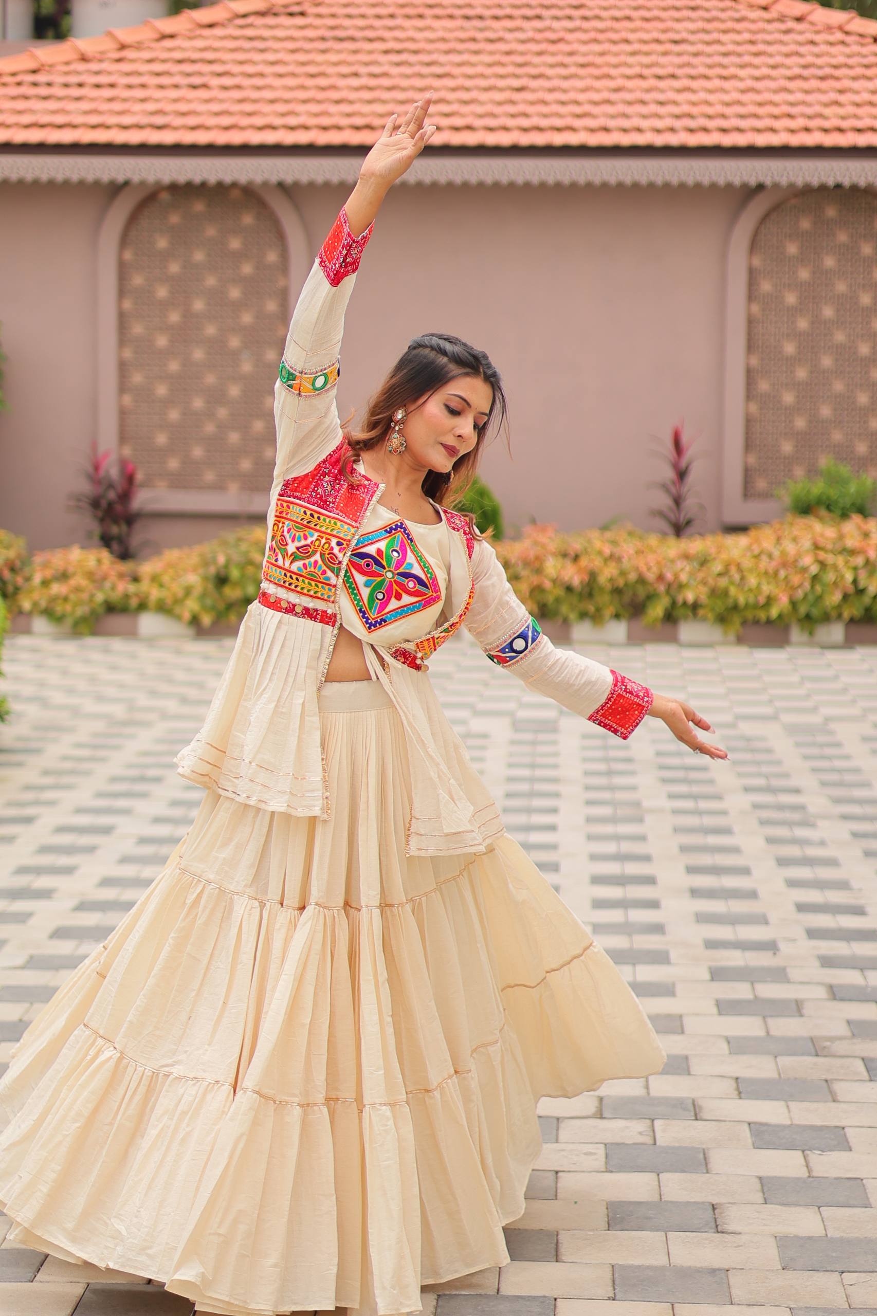 Designer Embroidered Crop Top Lehenga Set with Tiered Skirt