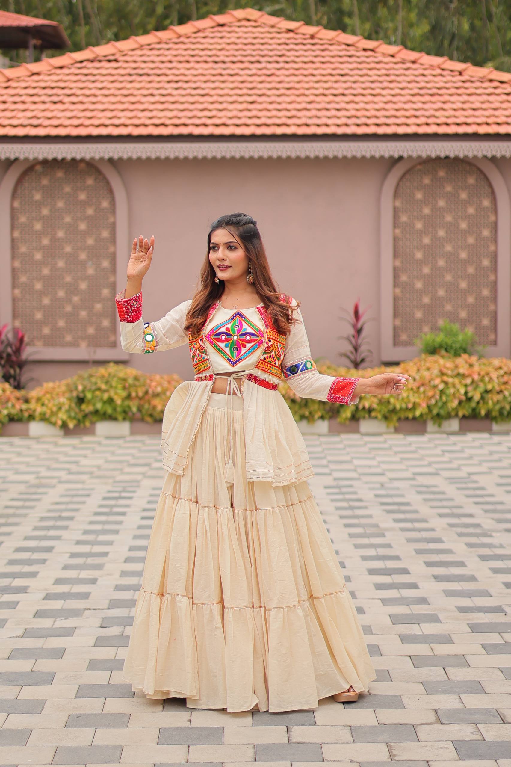 Designer Embroidered Crop Top Lehenga Set with Tiered Skirt