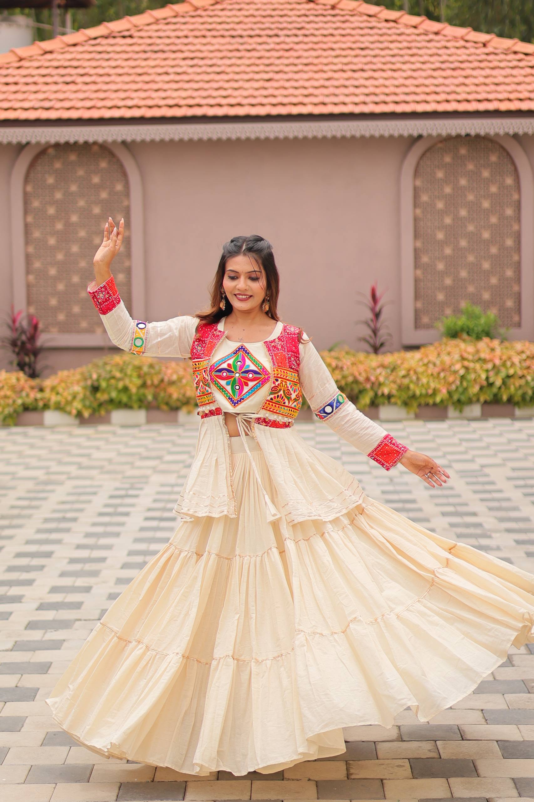 Designer Embroidered Crop Top Lehenga Set with Tiered Skirt