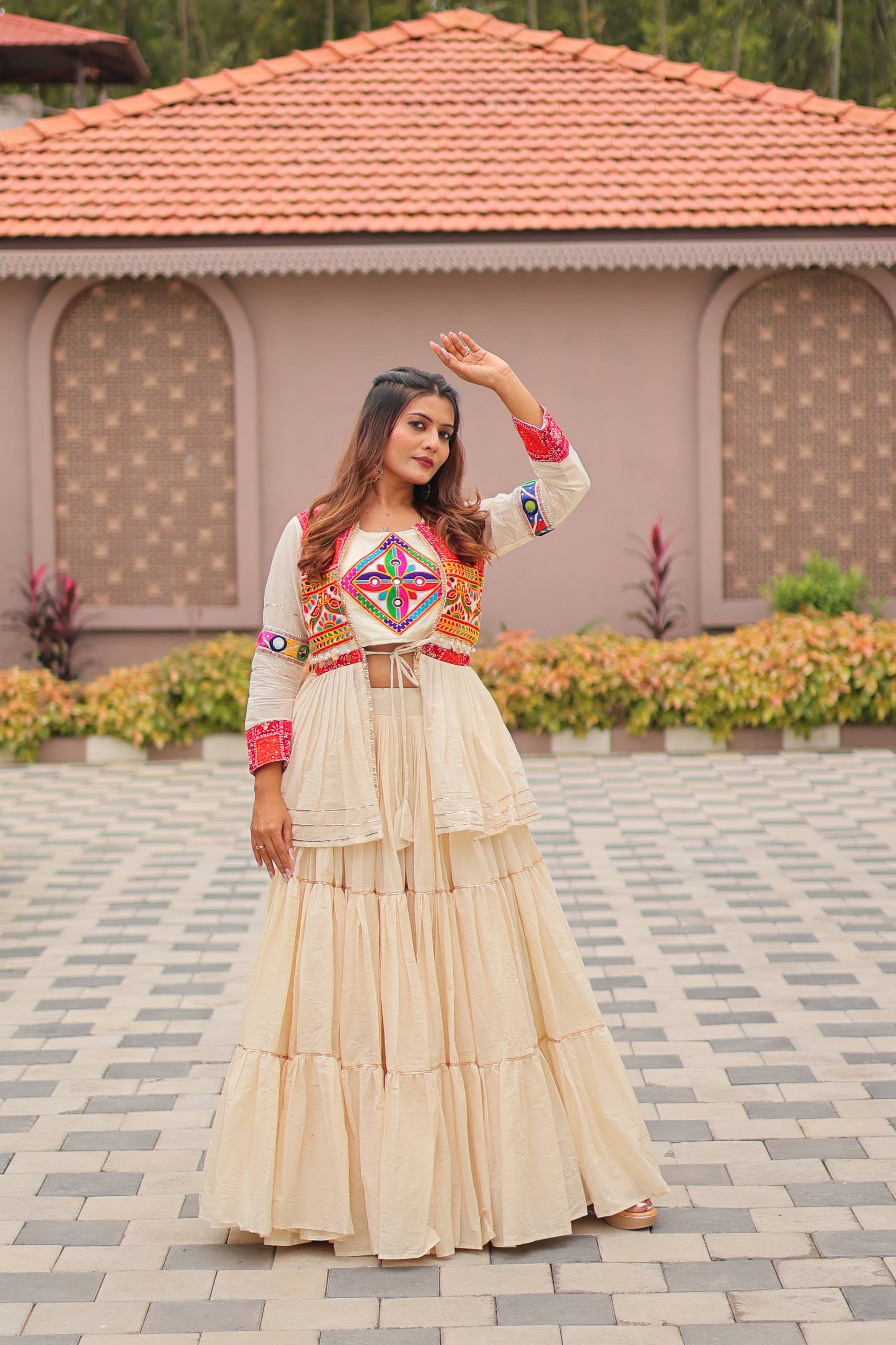 Designer Embroidered Crop Top Lehenga Set with Tiered Skirt