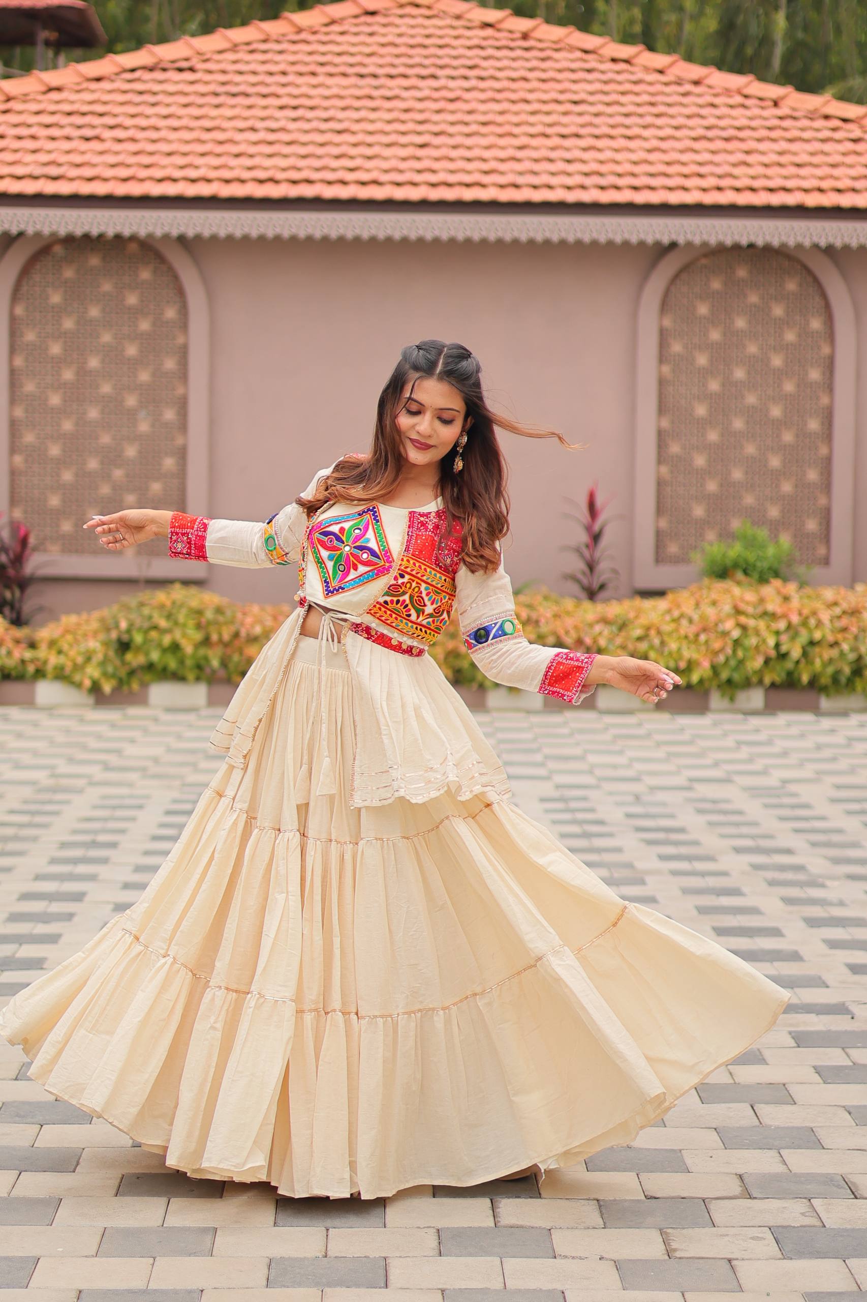 Designer Embroidered Crop Top Lehenga Set with Tiered Skirt