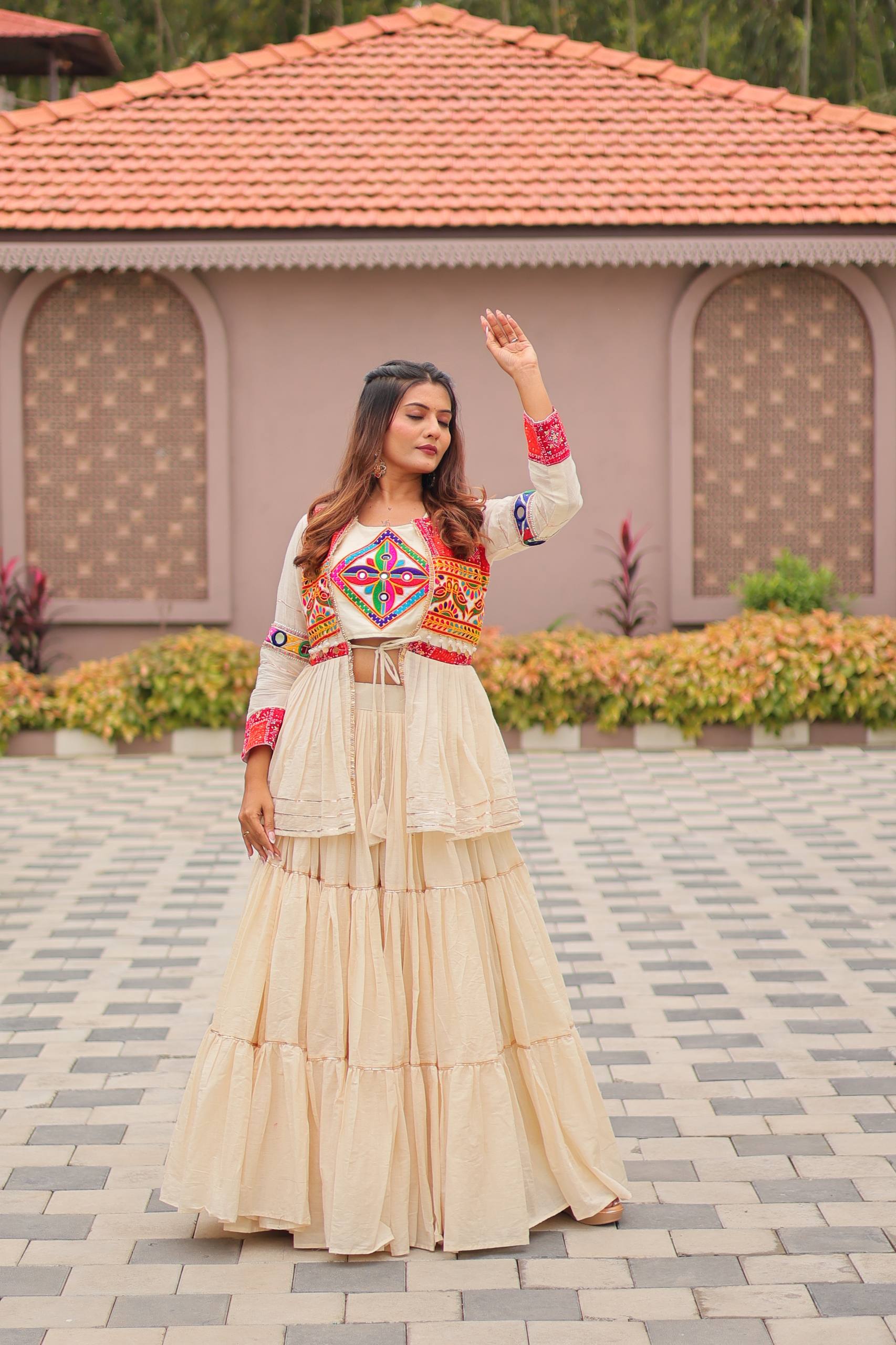 Designer Embroidered Crop Top Lehenga Set with Tiered Skirt