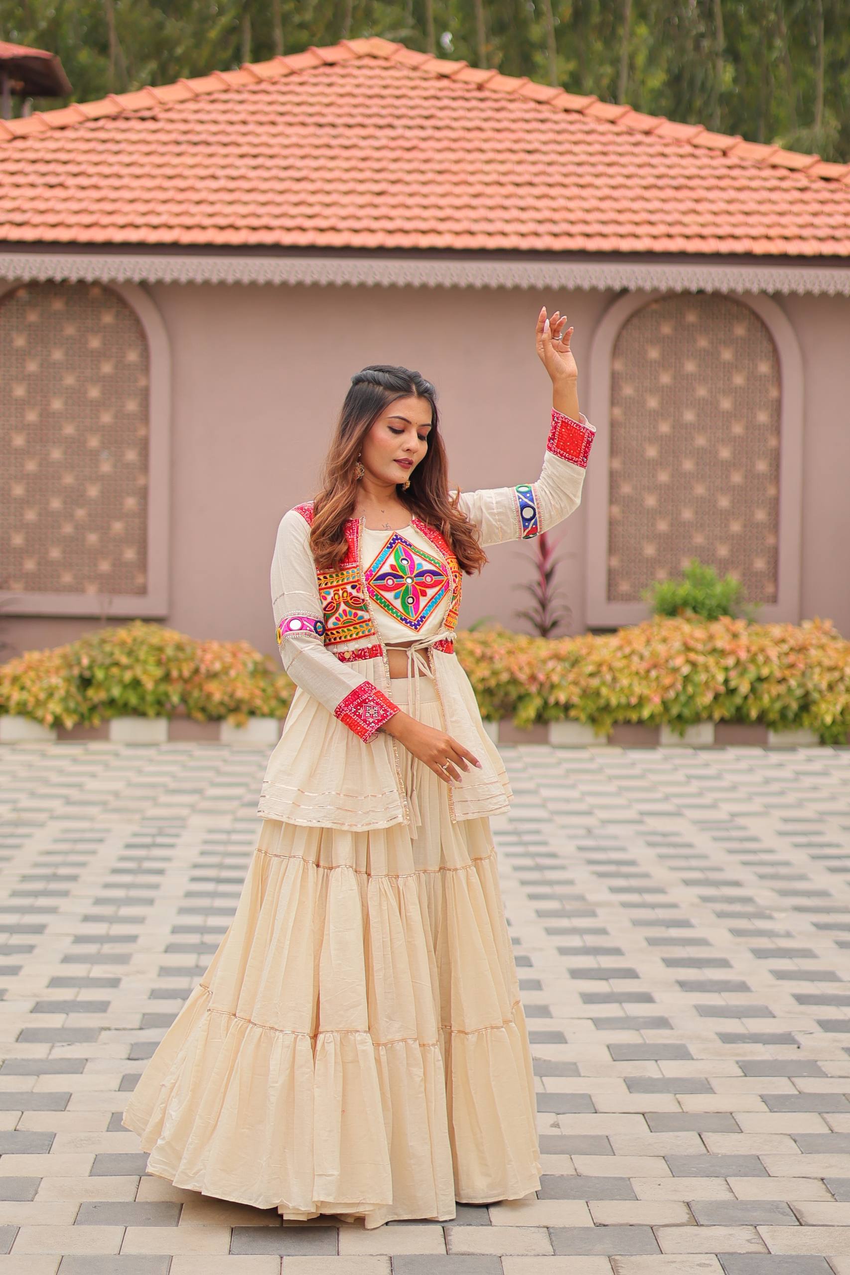 Designer Embroidered Crop Top Lehenga Set with Tiered Skirt