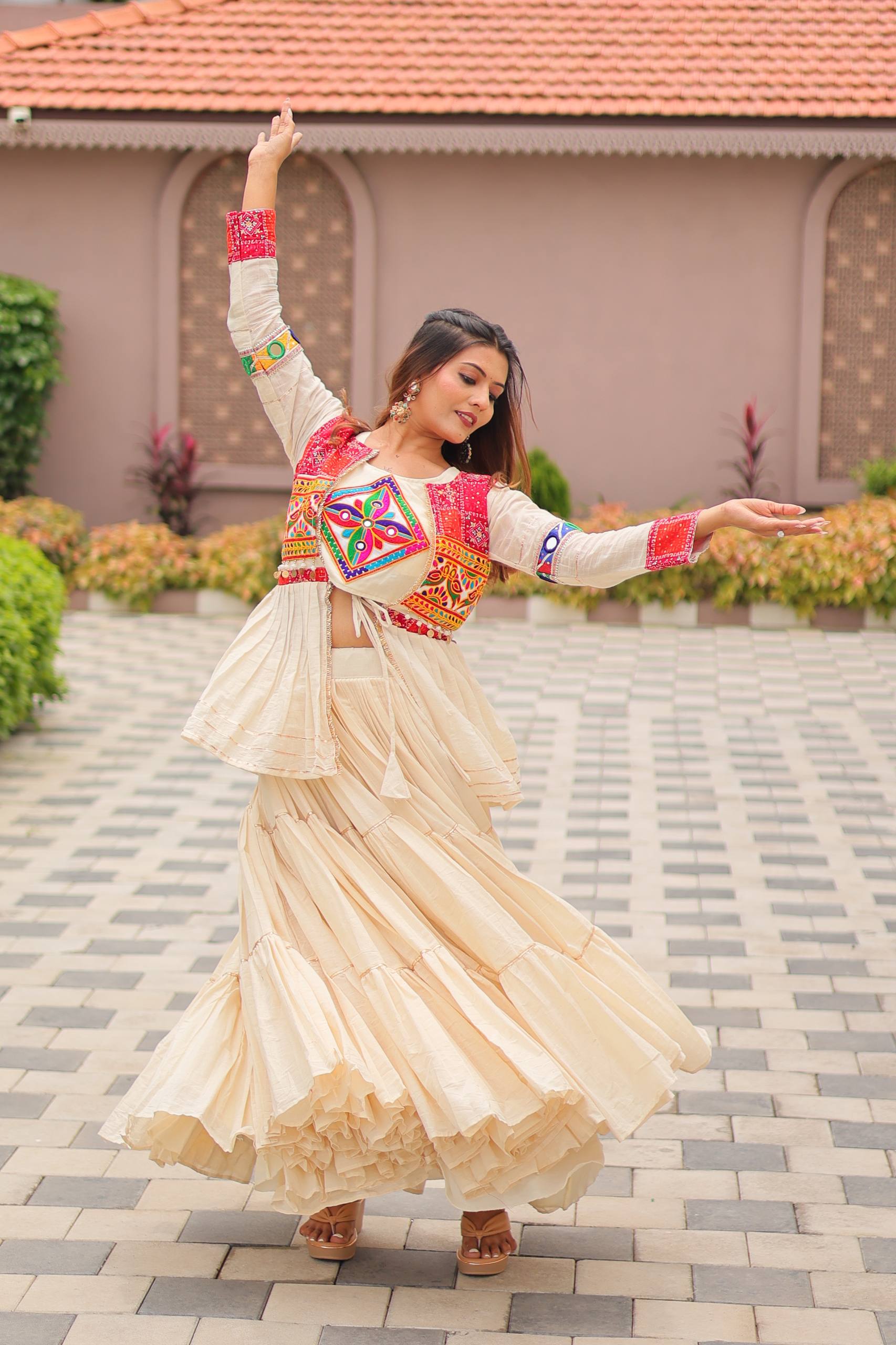 Designer Embroidered Crop Top Lehenga Set with Tiered Skirt