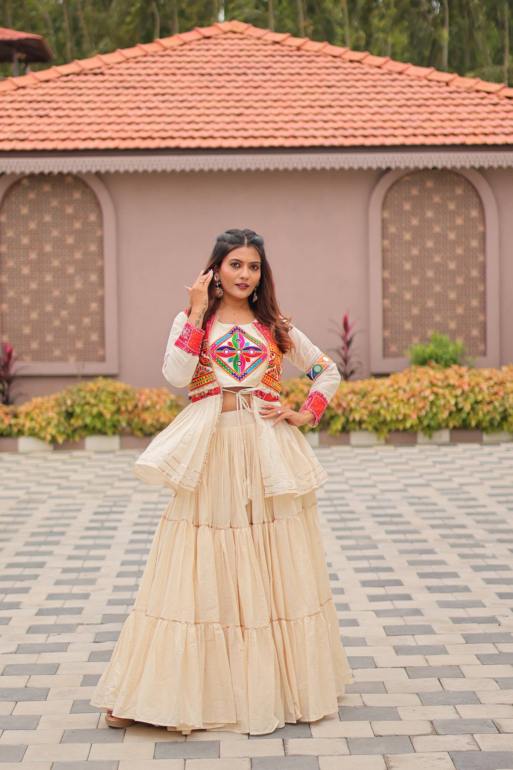 Designer Embroidered Crop Top Lehenga Set with Tiered Skirt