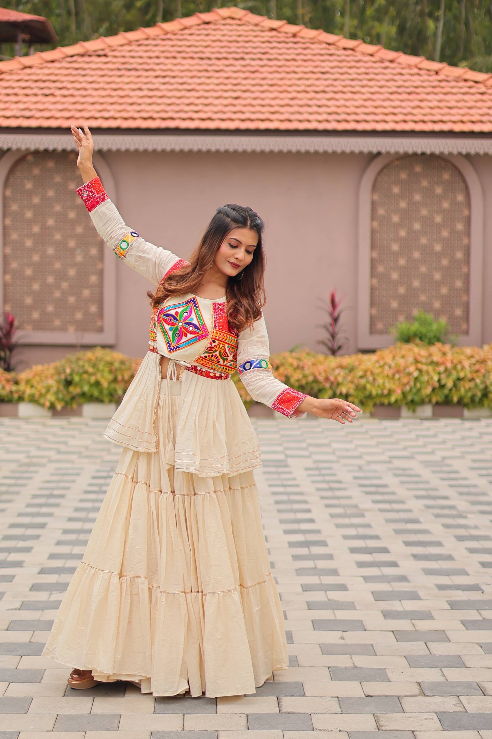 Designer Embroidered Crop Top Lehenga Set with Tiered Skirt