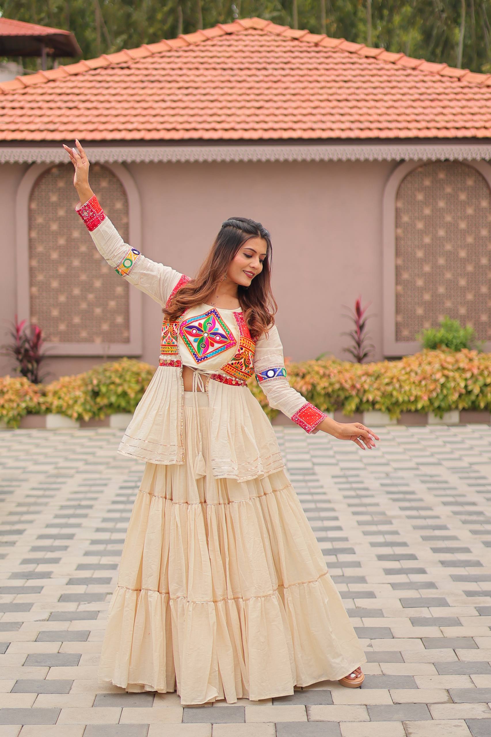 Designer Embroidered Crop Top Lehenga Set with Tiered Skirt