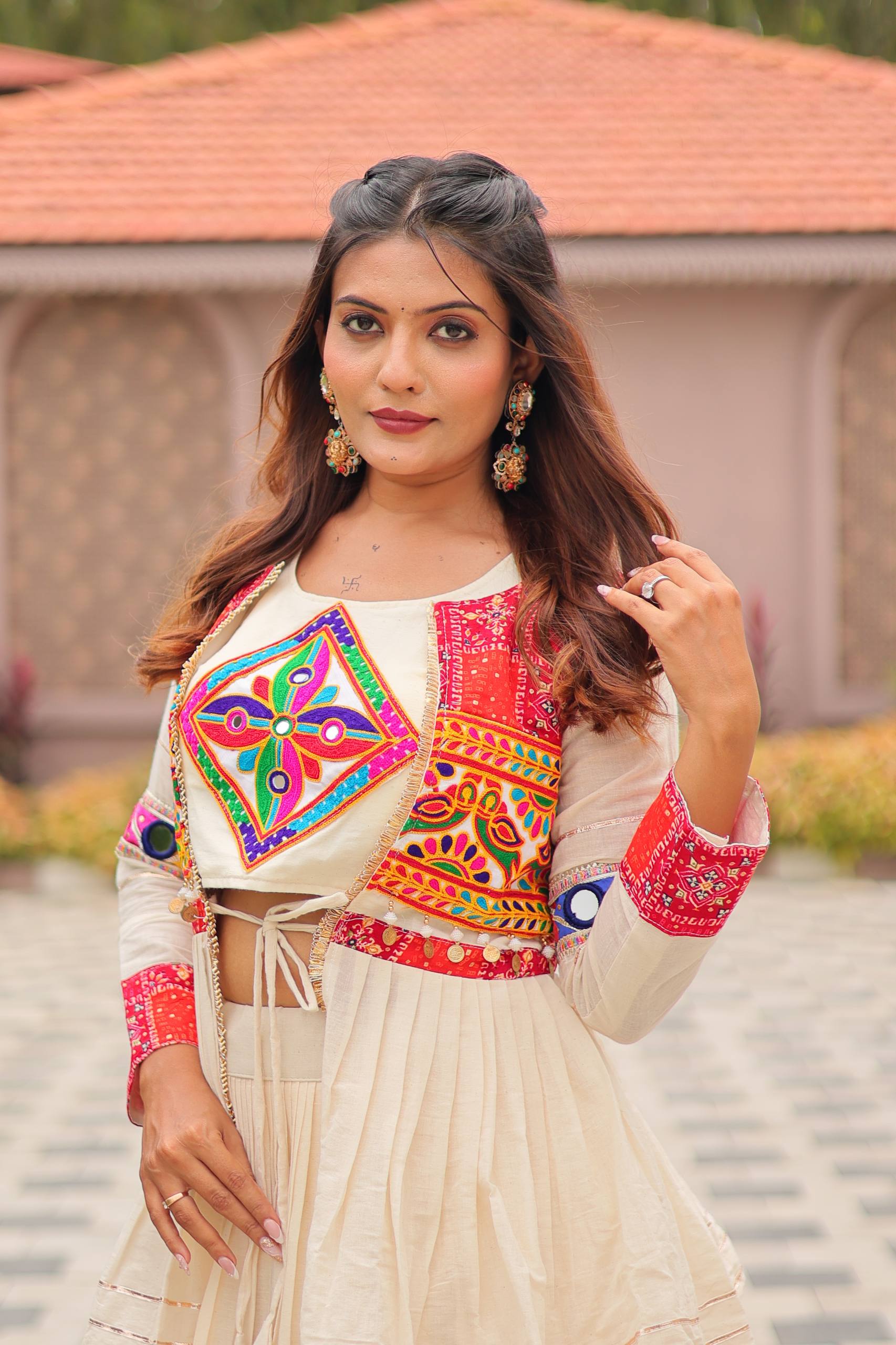 Designer Embroidered Crop Top Lehenga Set with Tiered Skirt