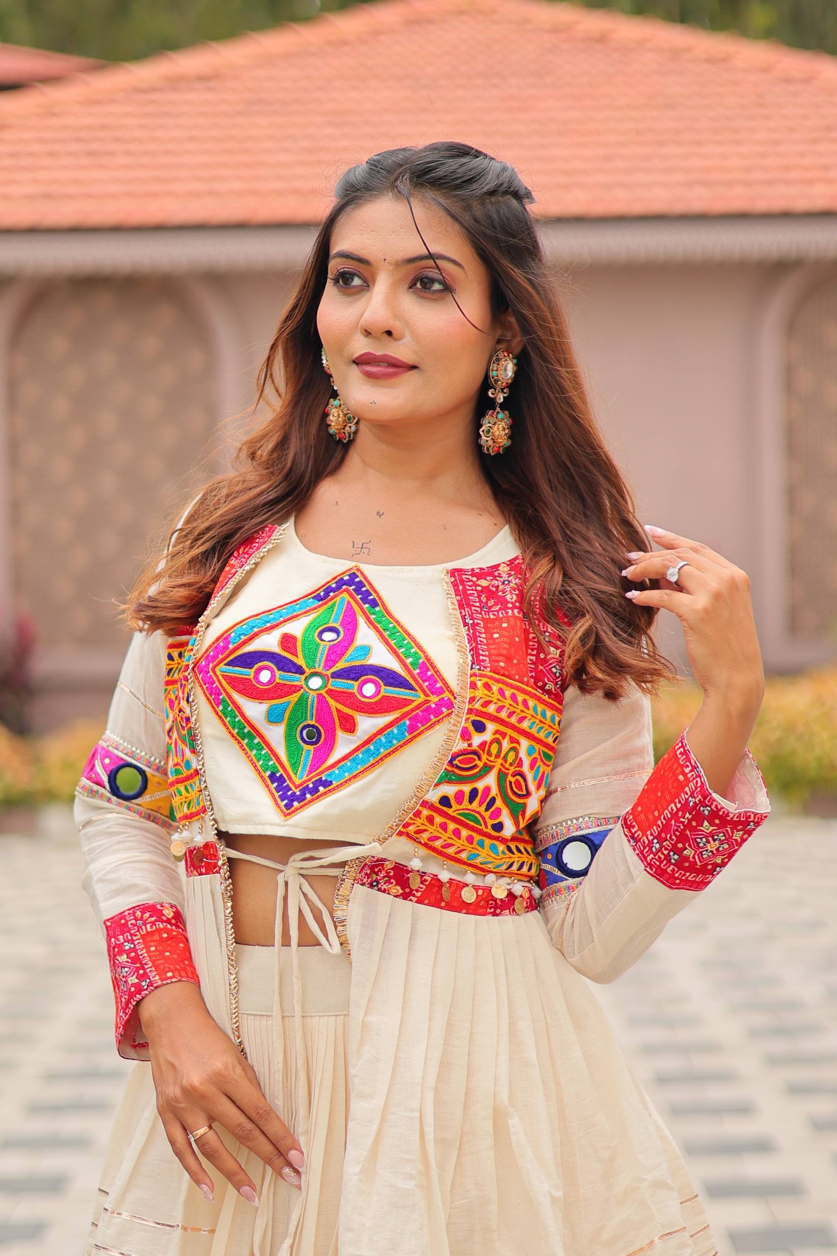 Designer Embroidered Crop Top Lehenga Set with Tiered Skirt
