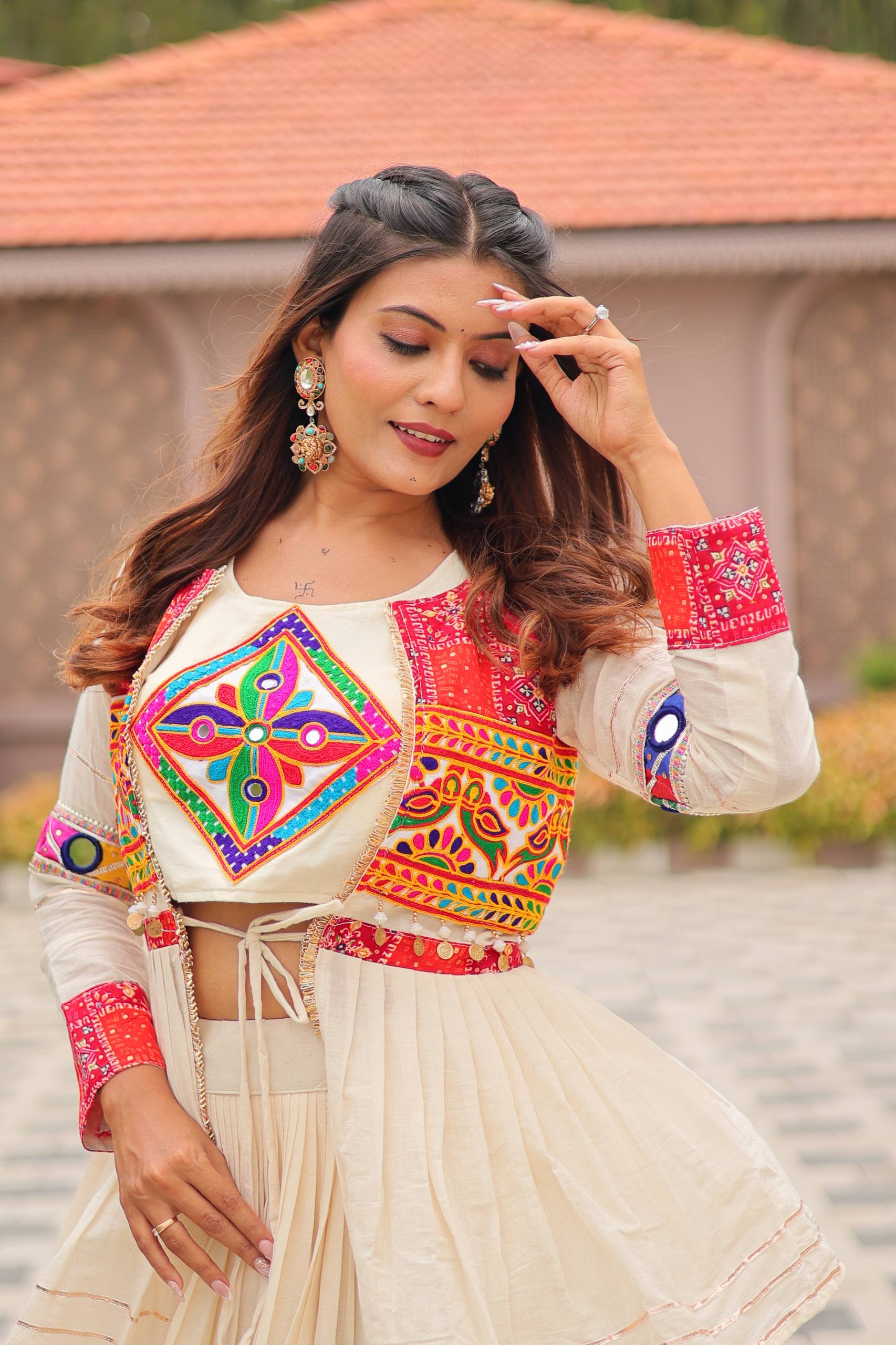 Designer Embroidered Crop Top Lehenga Set with Tiered Skirt