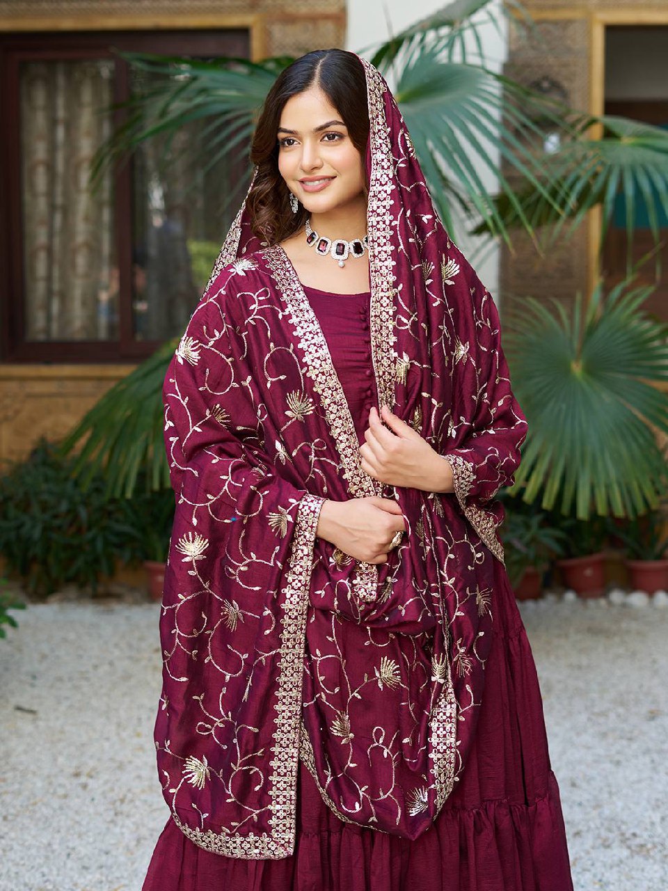Tiered Anarkali Kurta Set with Embroidered Dupatta