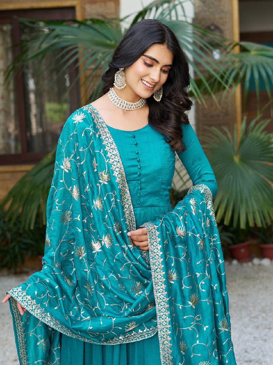 Tiered Anarkali Kurta Set with Embroidered Dupatta