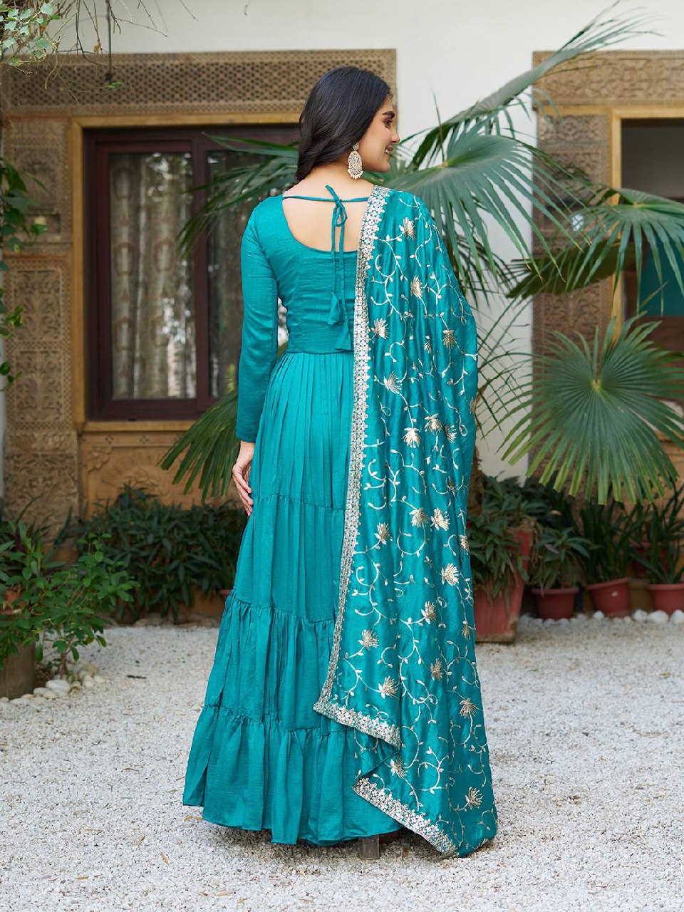 Tiered Anarkali Kurta Set with Embroidered Dupatta