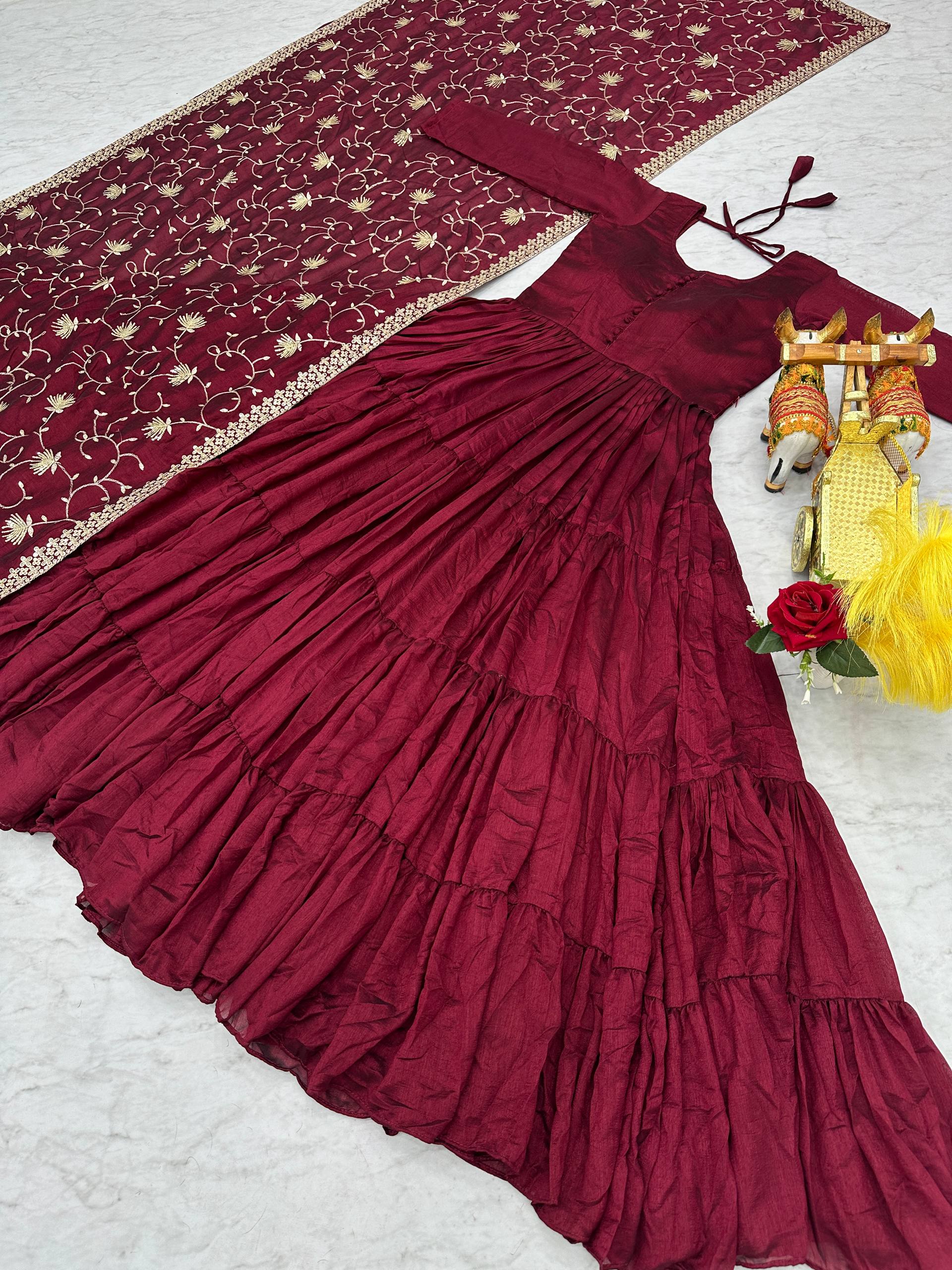 Tiered Anarkali Kurta Set with Embroidered Dupatta