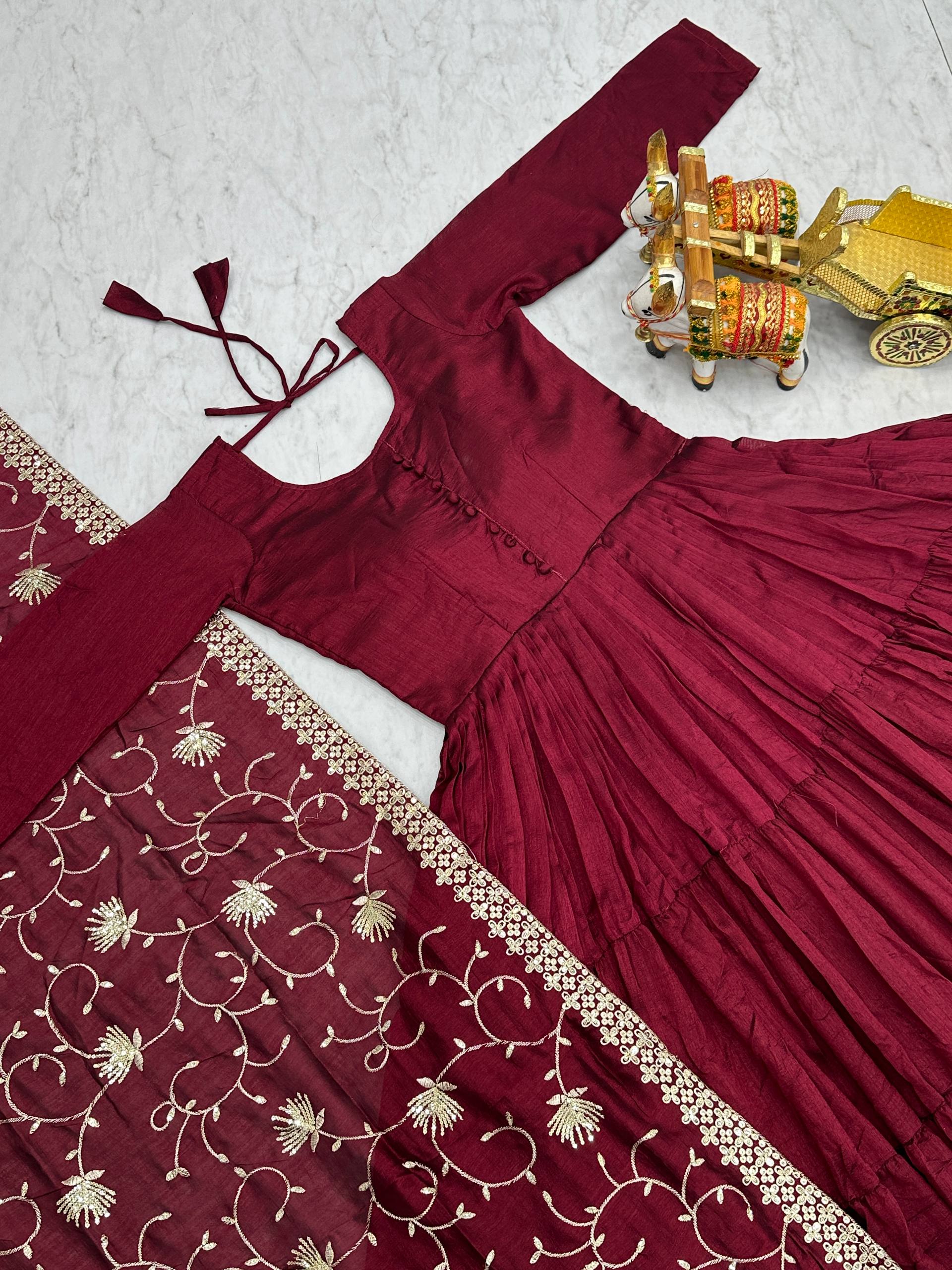 Tiered Anarkali Kurta Set with Embroidered Dupatta
