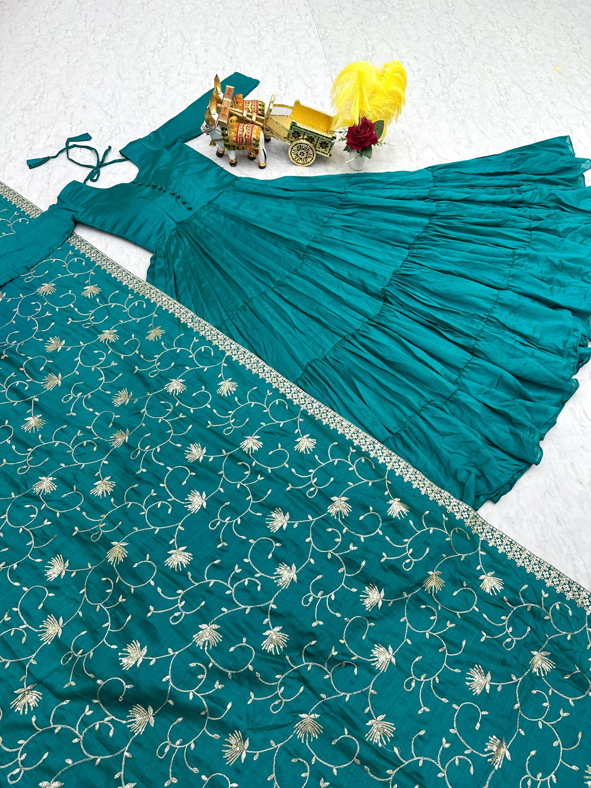 Tiered Anarkali Kurta Set with Embroidered Dupatta