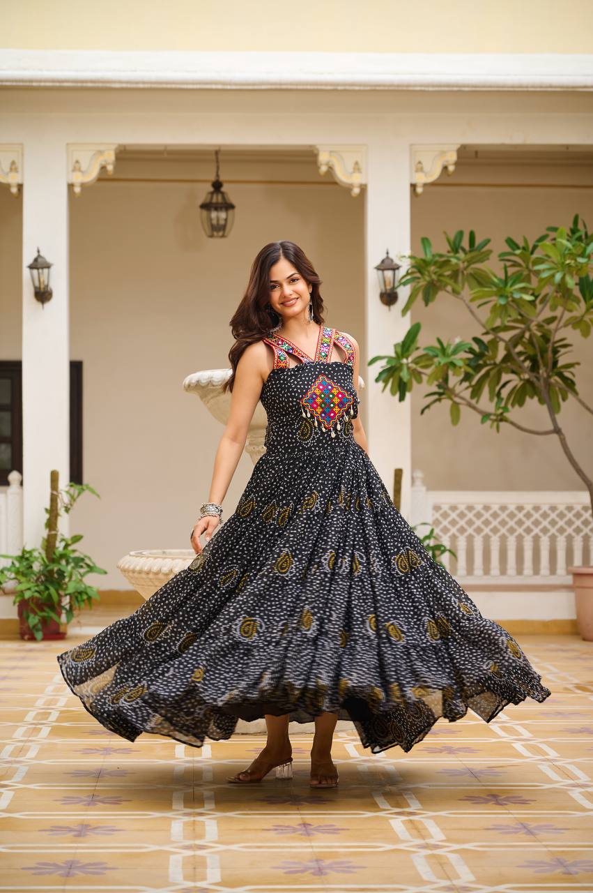 Sleeveless Mirror Work Tiered Navratri Dress