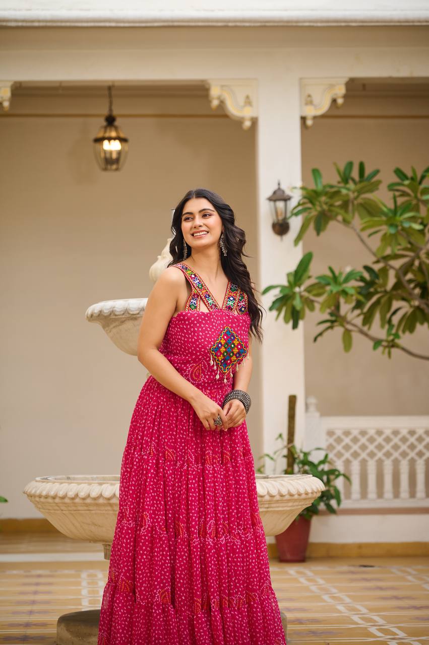Sleeveless Mirror Work Tiered Navratri Dress
