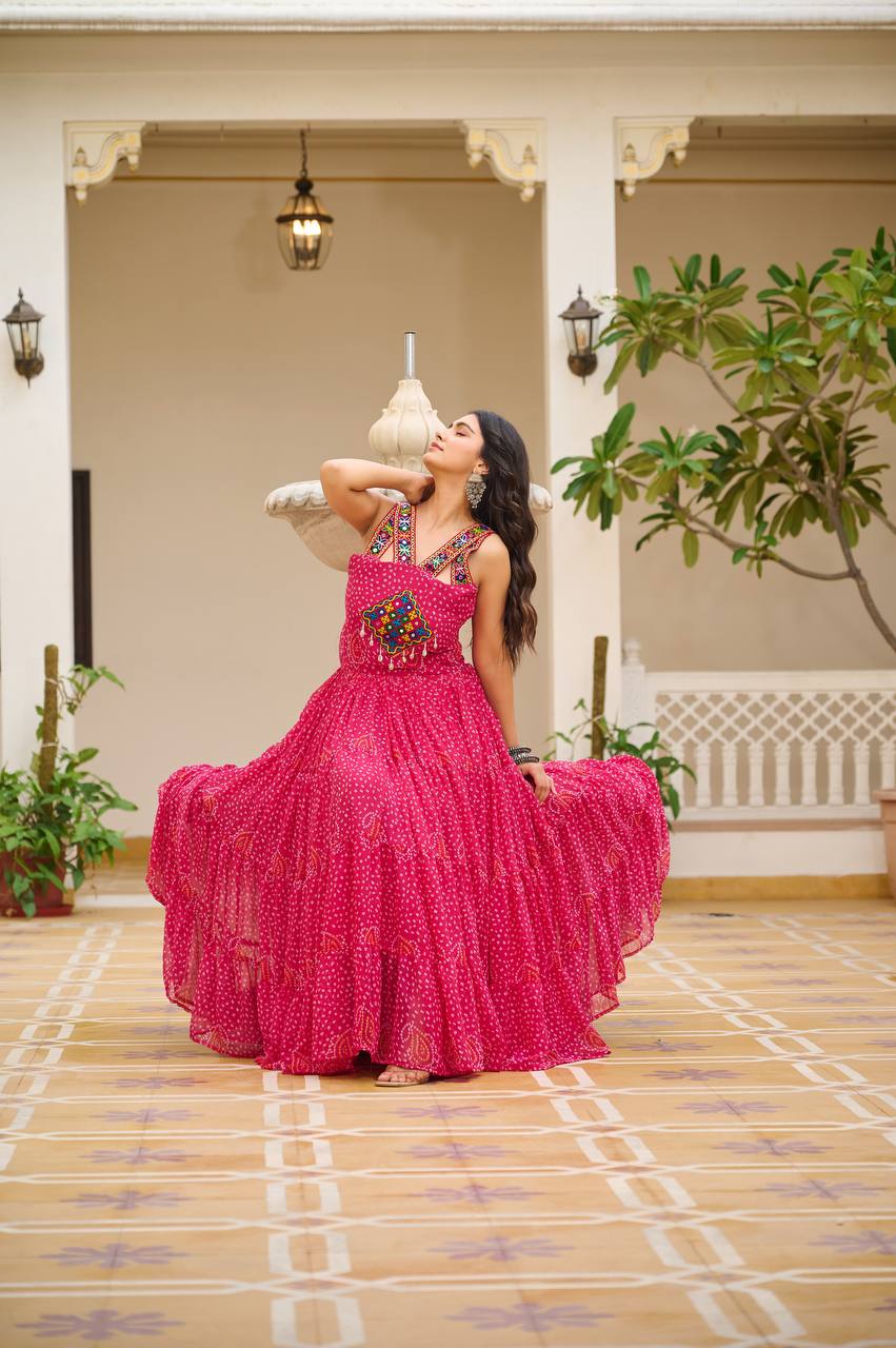 Sleeveless Mirror Work Tiered Navratri Dress