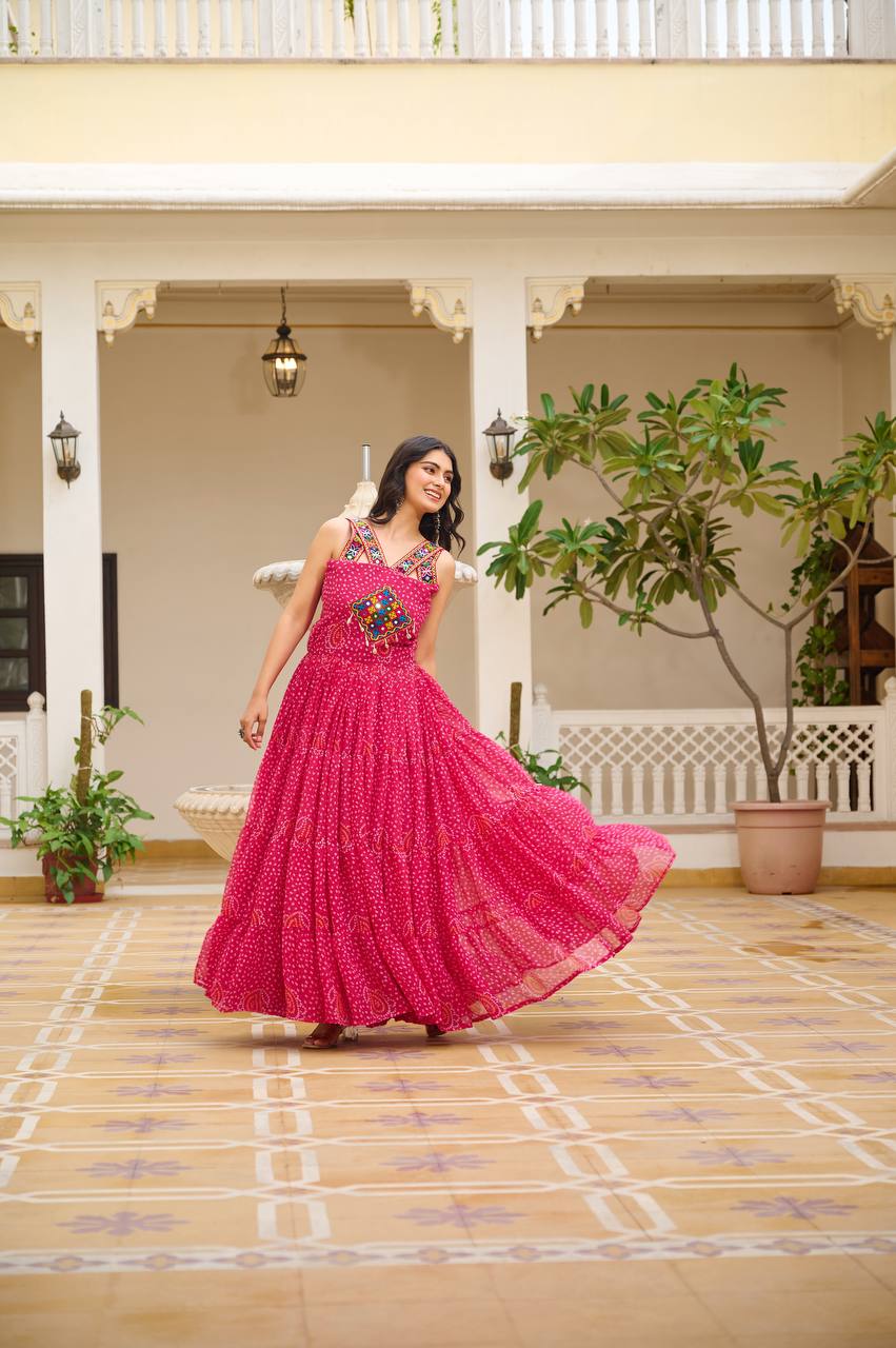 Sleeveless Mirror Work Tiered Navratri Dress
