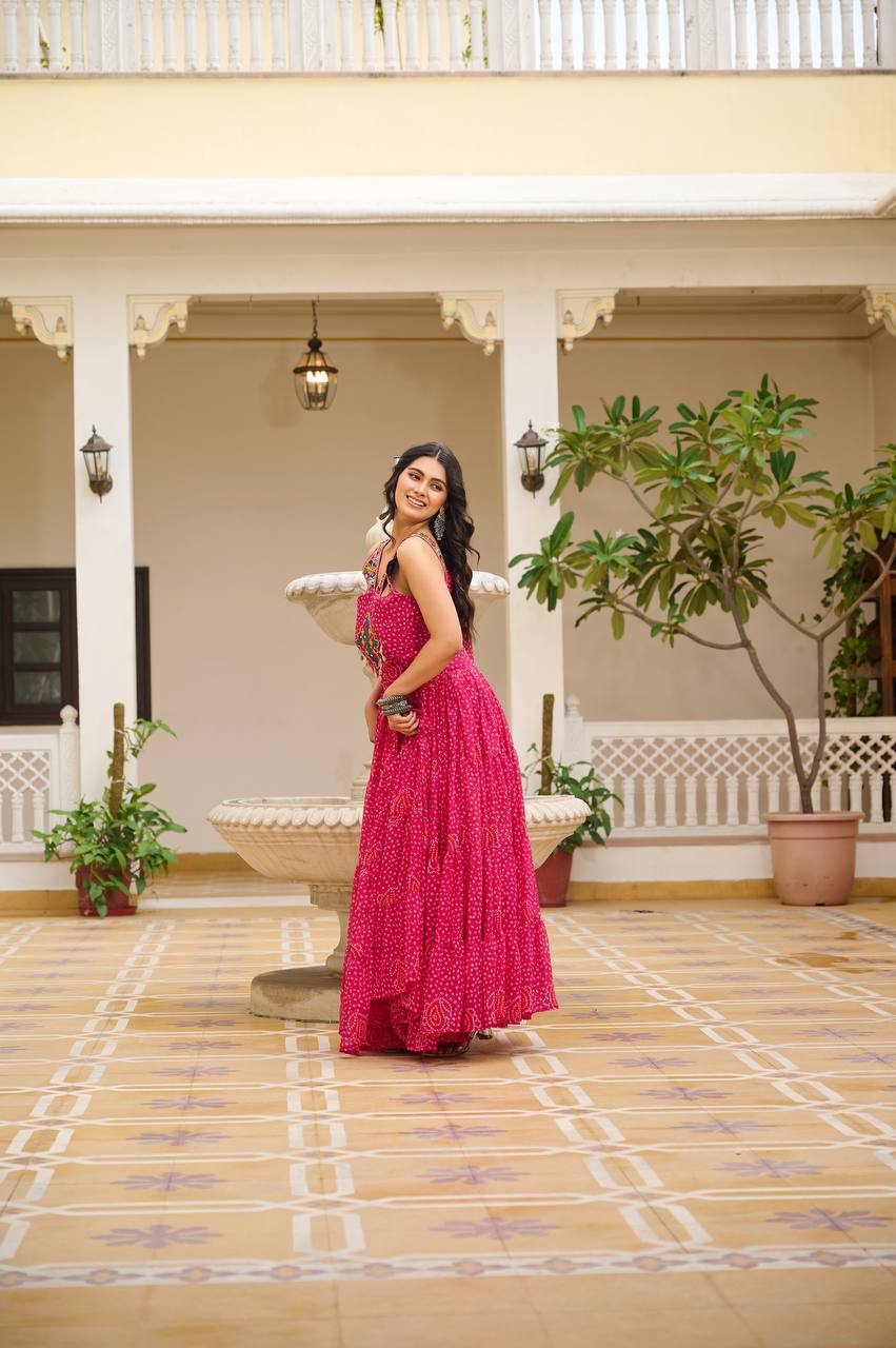 Sleeveless Mirror Work Tiered Navratri Dress
