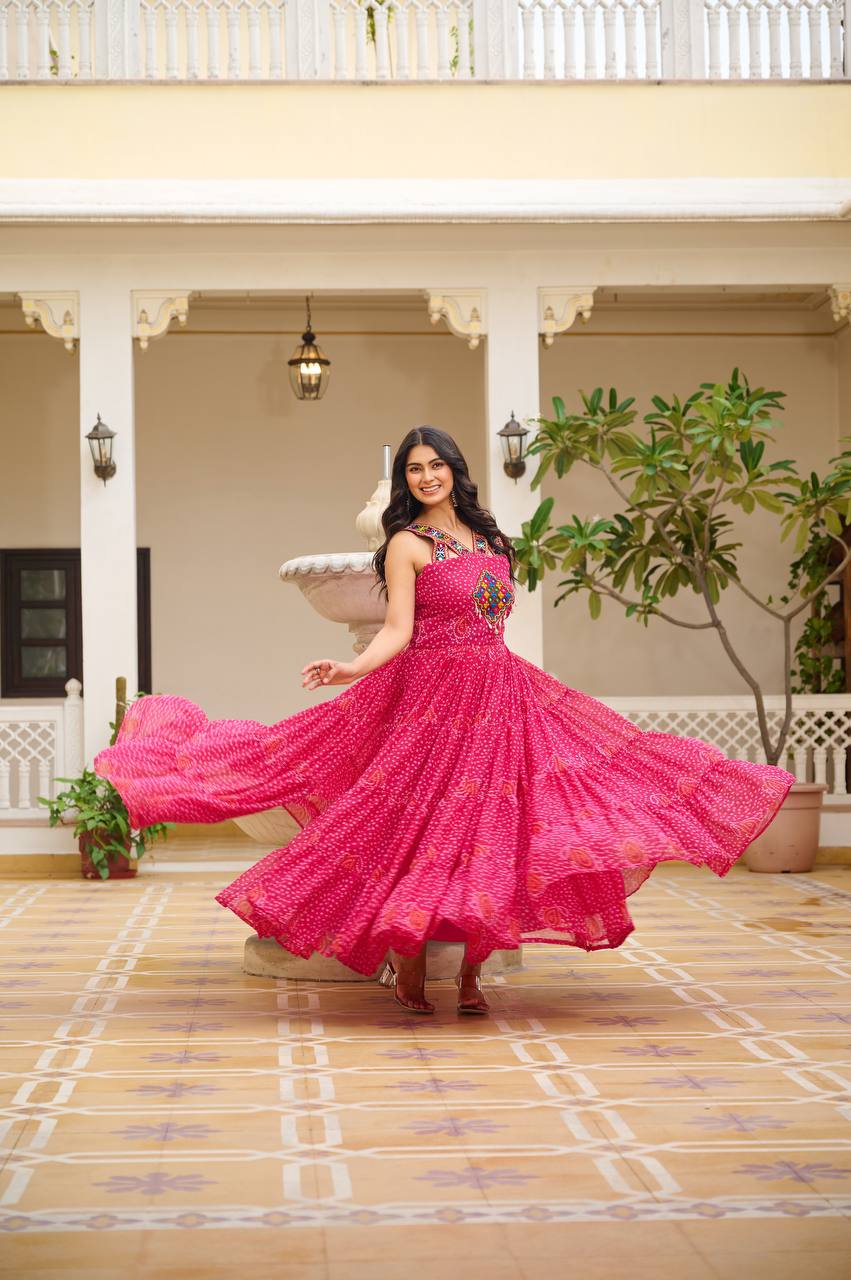 Sleeveless Mirror Work Tiered Navratri Dress