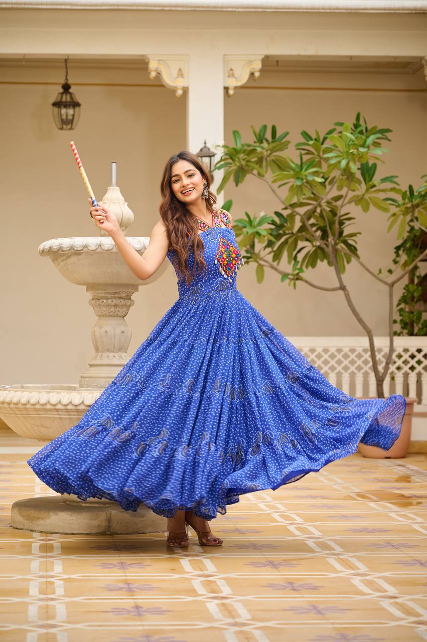 Sleeveless Mirror Work Tiered Navratri Dress