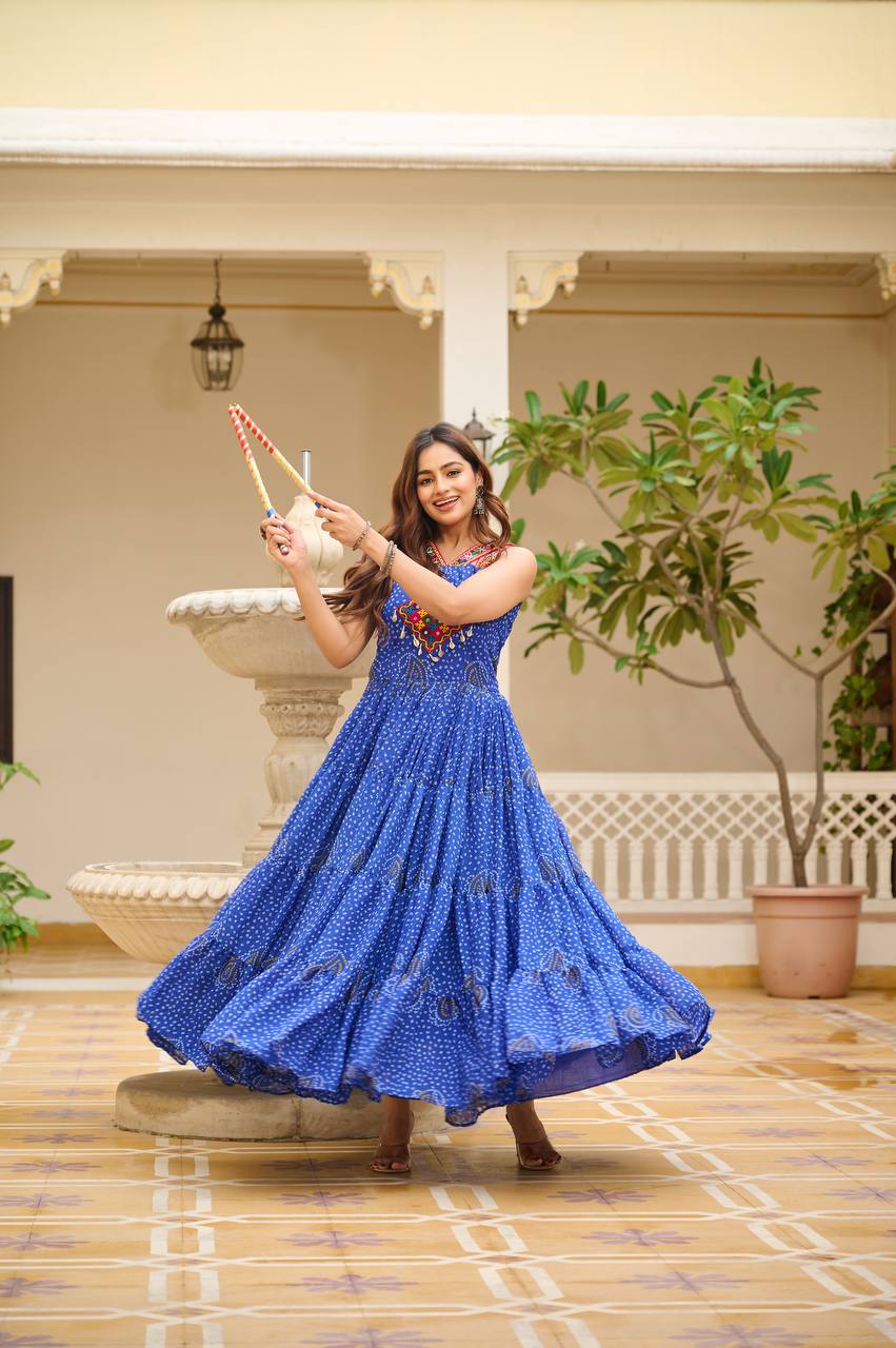 Sleeveless Mirror Work Tiered Navratri Dress