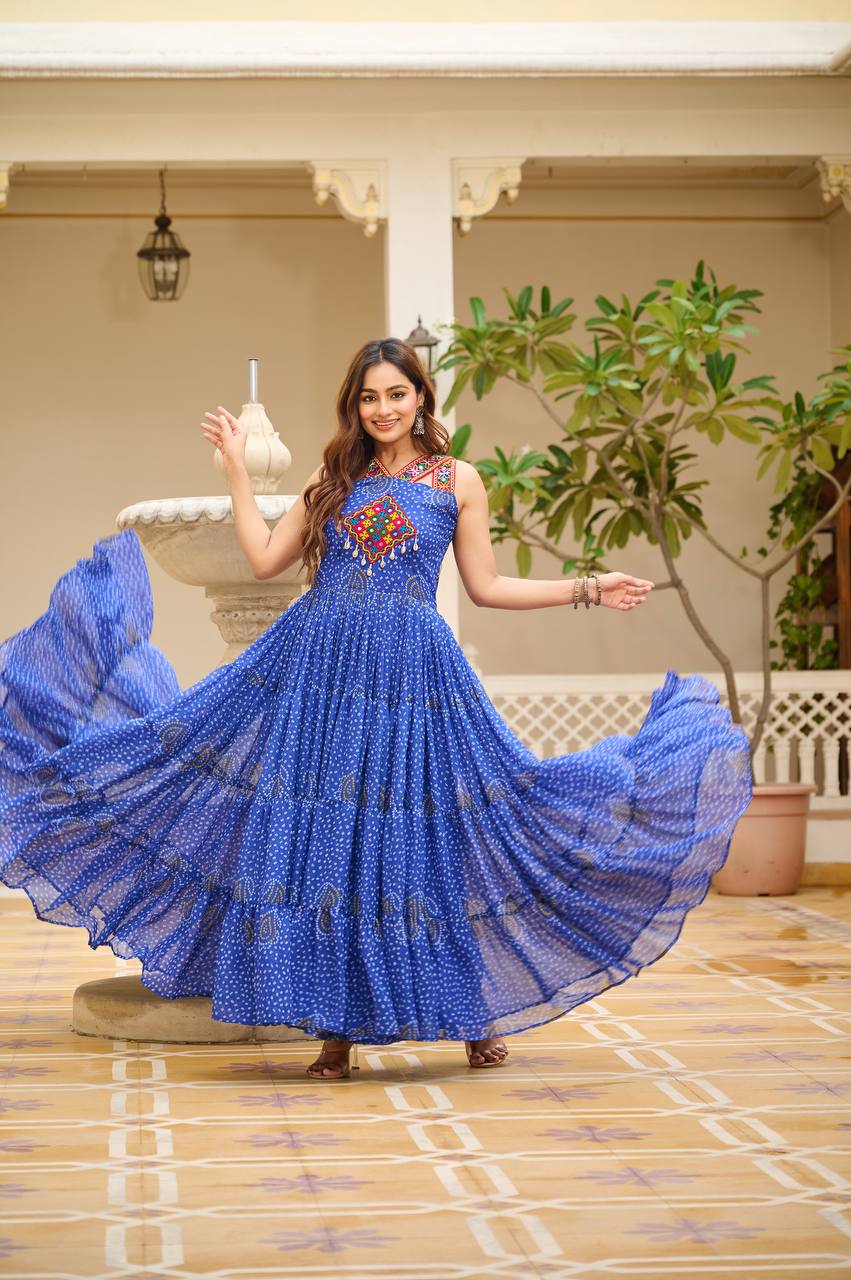 Sleeveless Mirror Work Tiered Navratri Dress