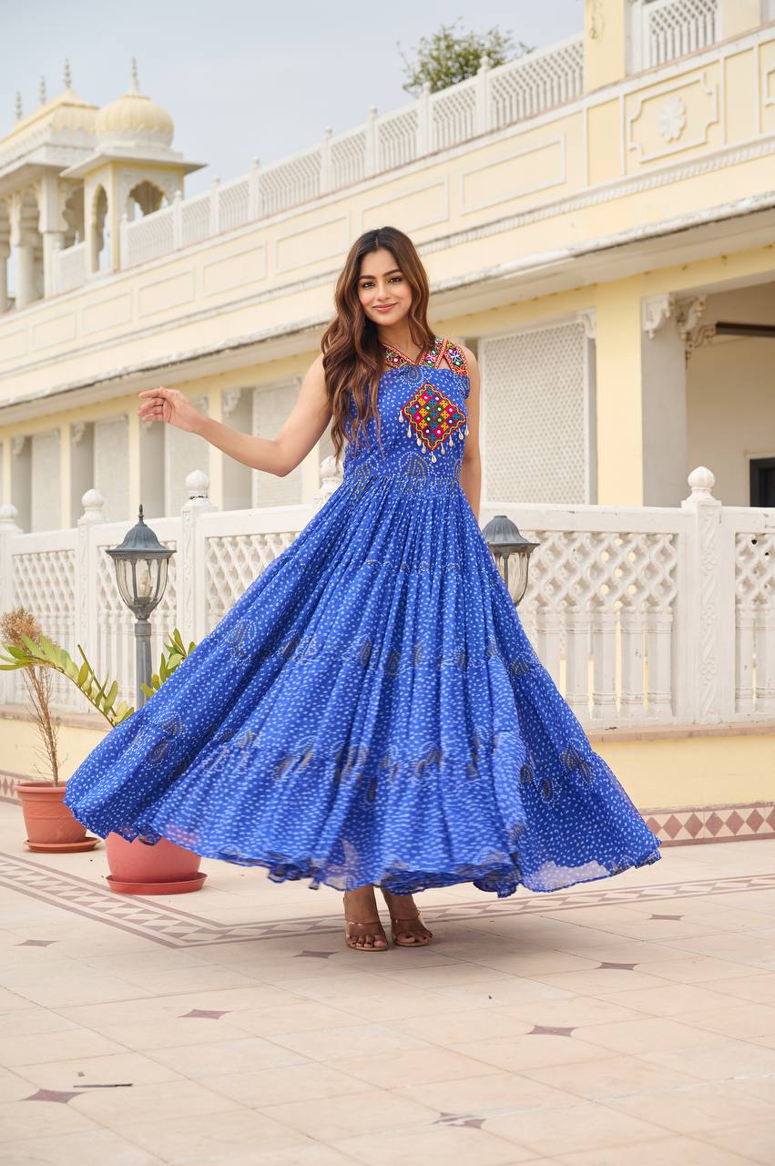 Sleeveless Mirror Work Tiered Navratri Dress