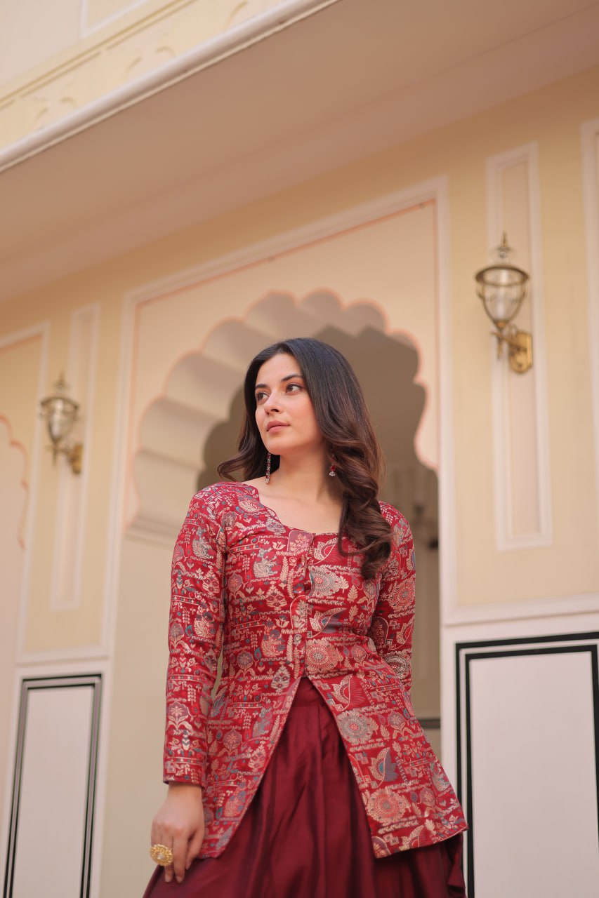 Regal Banarasi Silk Jacket Lehenga Set
